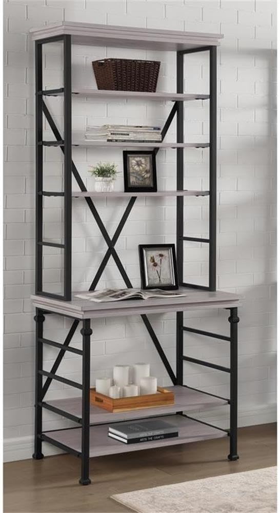 Furniture of America Garna Industrial Metal 6-Shelf Bookcase in Antique White