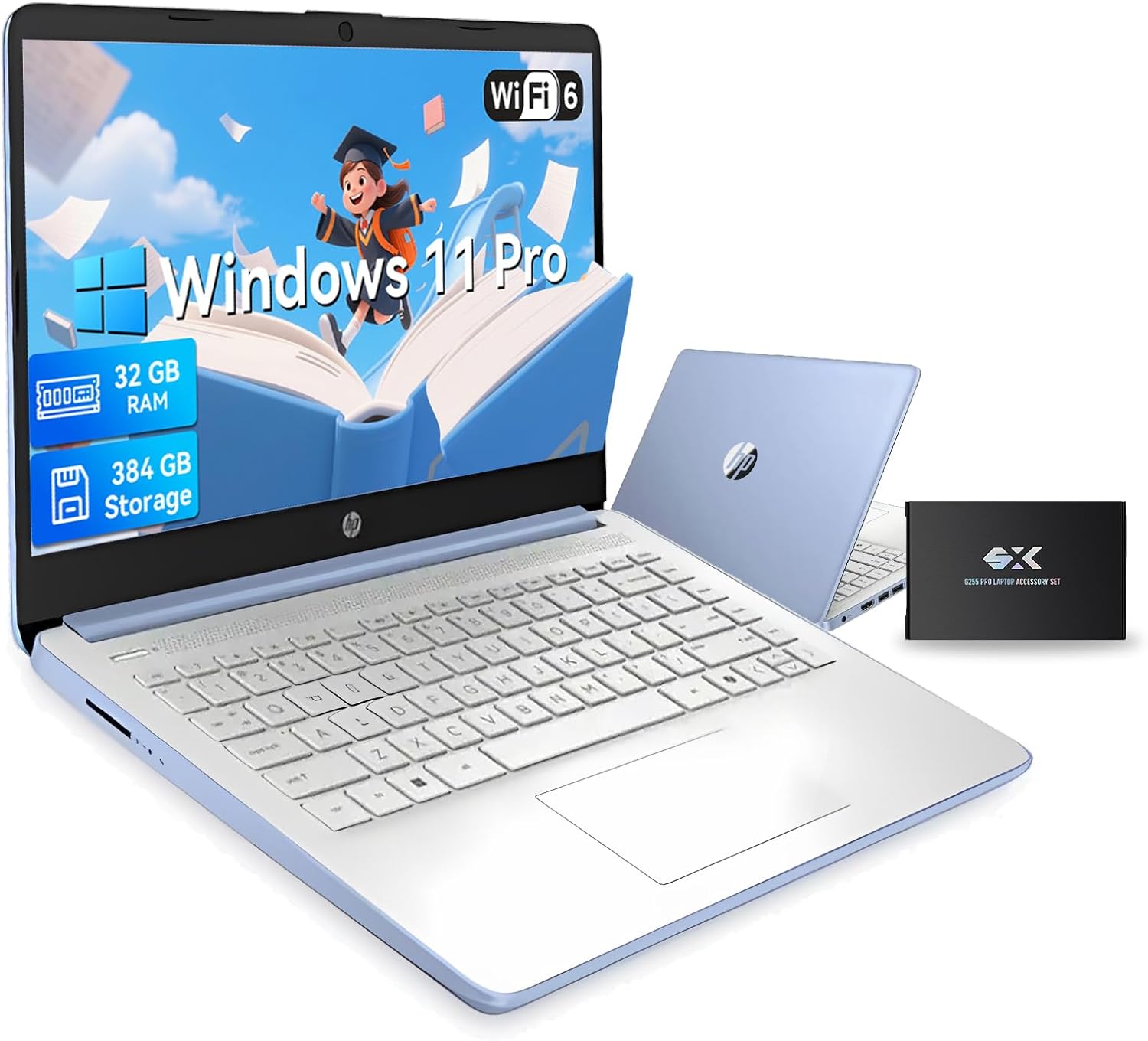 HP 2025 New Student Business Laptop, 32GB RAM 384GB Storage (128GB UFS+256GB MSD) 14 Inch HD Screen, Intel N150 CPU Windows 11 Pro Laptop PC, Wi-Fi 6, Webcam, with Accessories