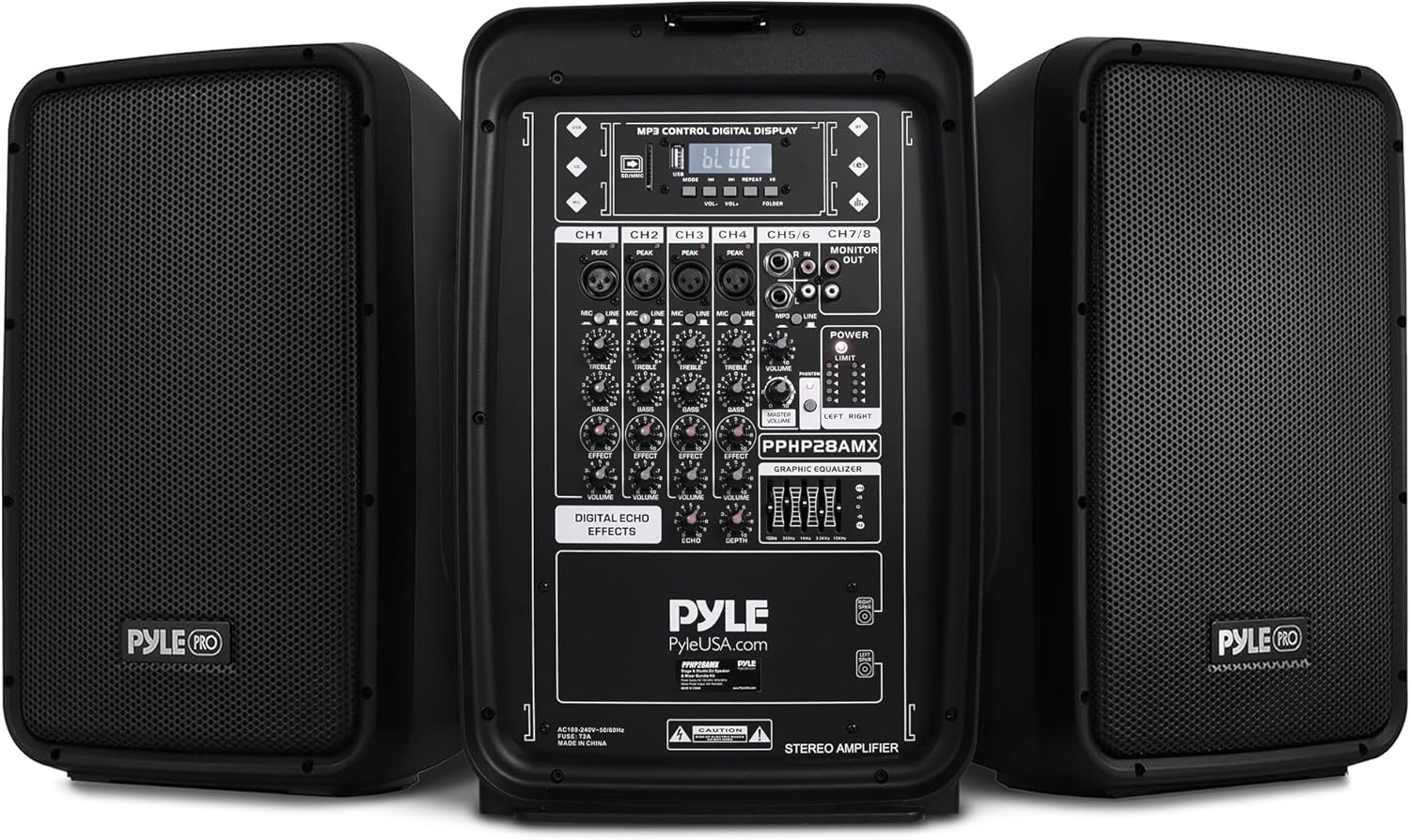 Pyle PA Speaker DJ Mixer Bundle - 300 W Portable Wireless Bluetooth Sound System w/ USB SD XLR 1/4