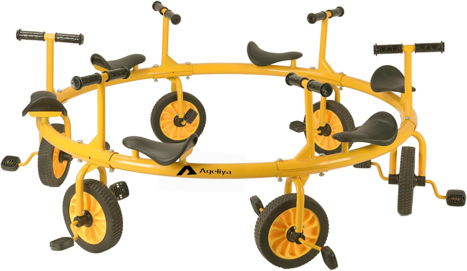 Tricycle Merry Go Round Preschool Pedal Vehicles for Kids Aged 3+, Rotating Bike 6 Seats 360 Spin for Kindergarten Playground Daycare and Classroom Outdoor Play Equipment Yellow