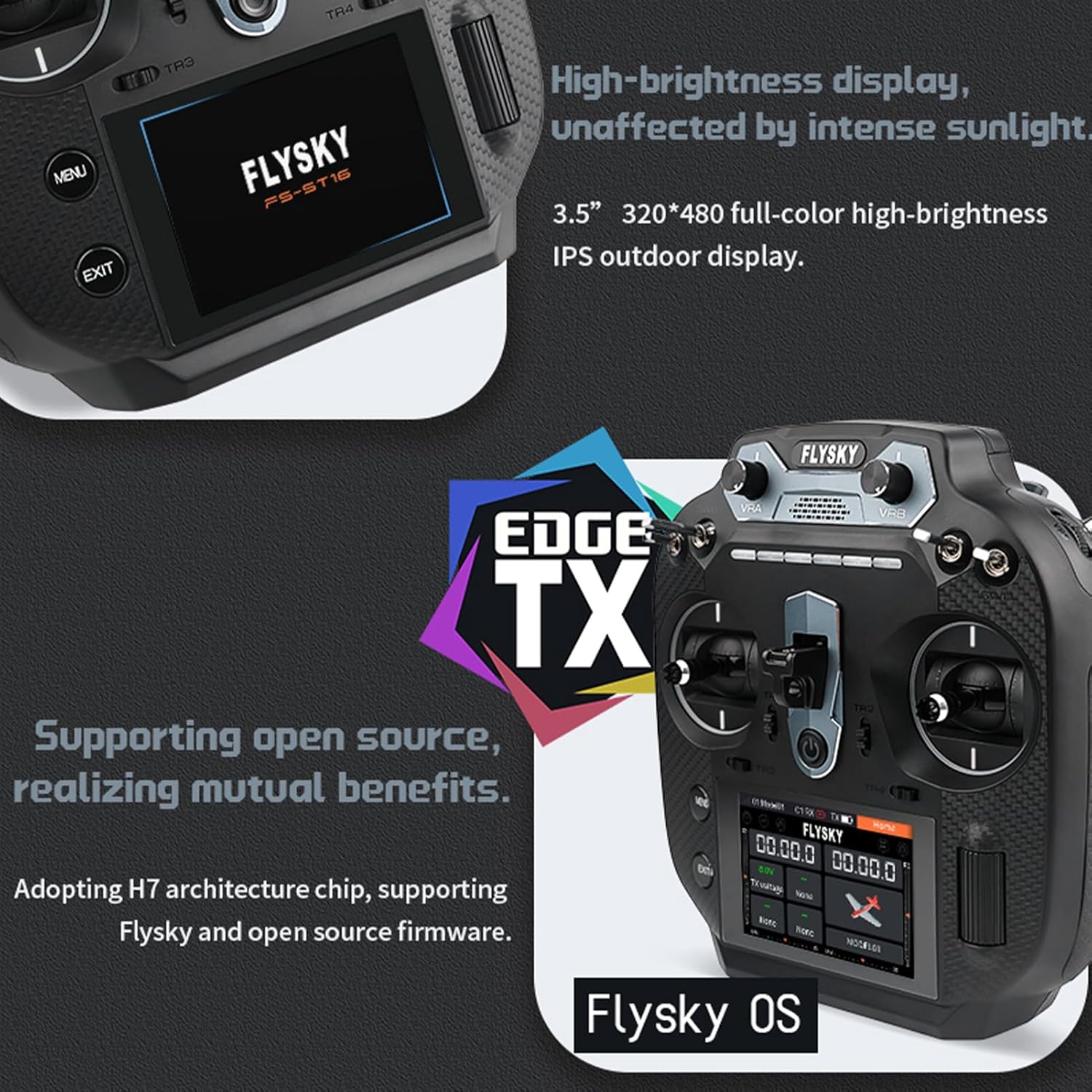 GoolRC Flysky FS-ST16 2.4GHz 16CH Radio Transmitter with FS-SR8 Receiver, 3.5 Inch IPS Screen Dual Antenna Remote Controller with Receiver for RC Car Boat Airplane (Left Hand Throttle)