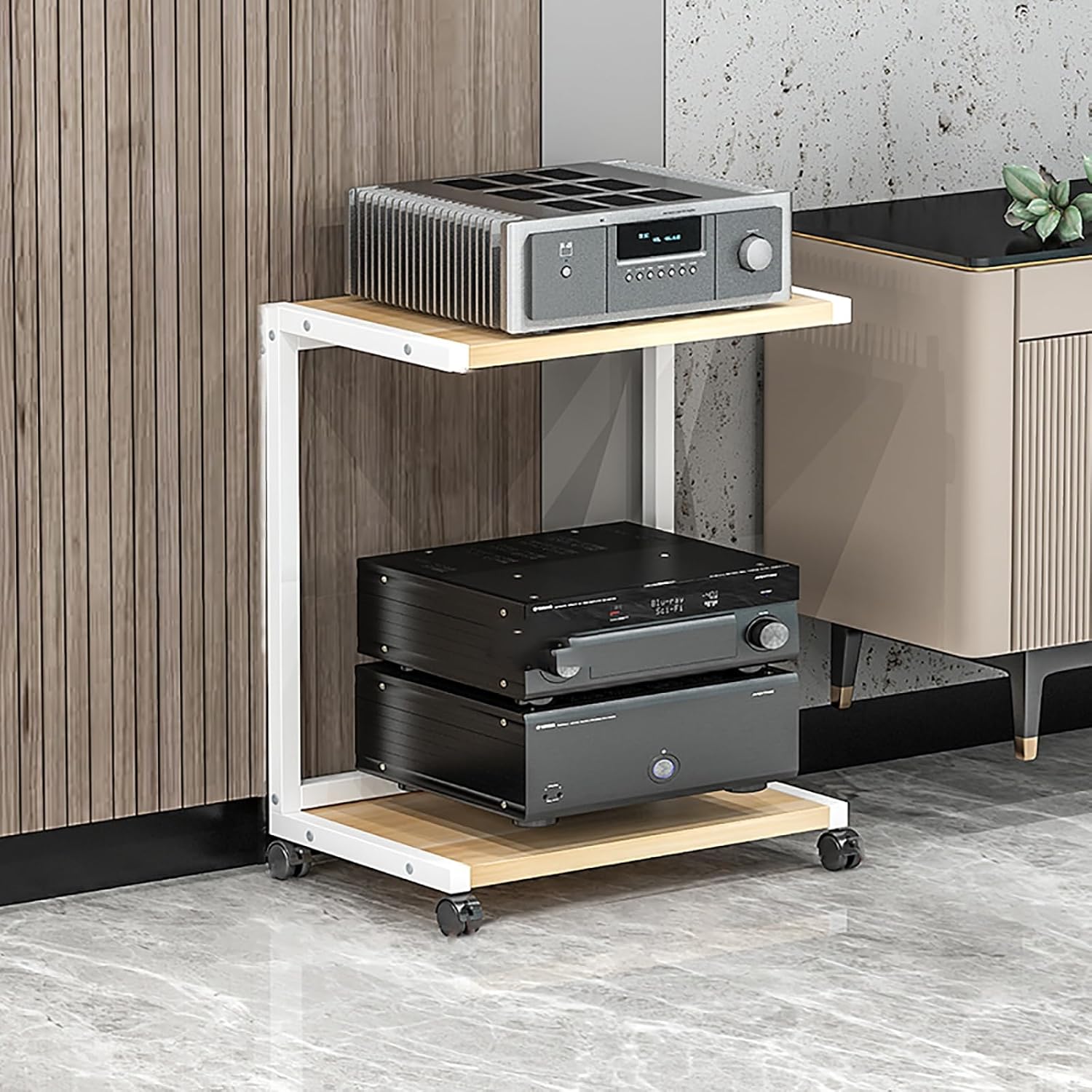 Versatile Wooden Display Cabinet on Wheels - Media Stand & Audio Rack for Game Consoles