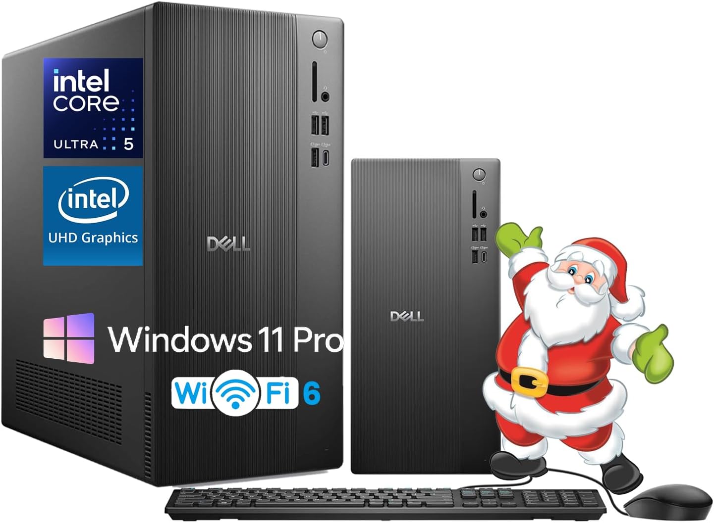 Dell Tower Desktop Computer - w/Accessories, Intel 10-Core Ultra 5 225 (Up to 4.9GHz), Intel UHD Graphics, Win 11 Pro, Wired Keyboard & Mouse, Wi-Fi 6, Bluetooth 5.4 (64GB DDR5 | 2TB SSD)