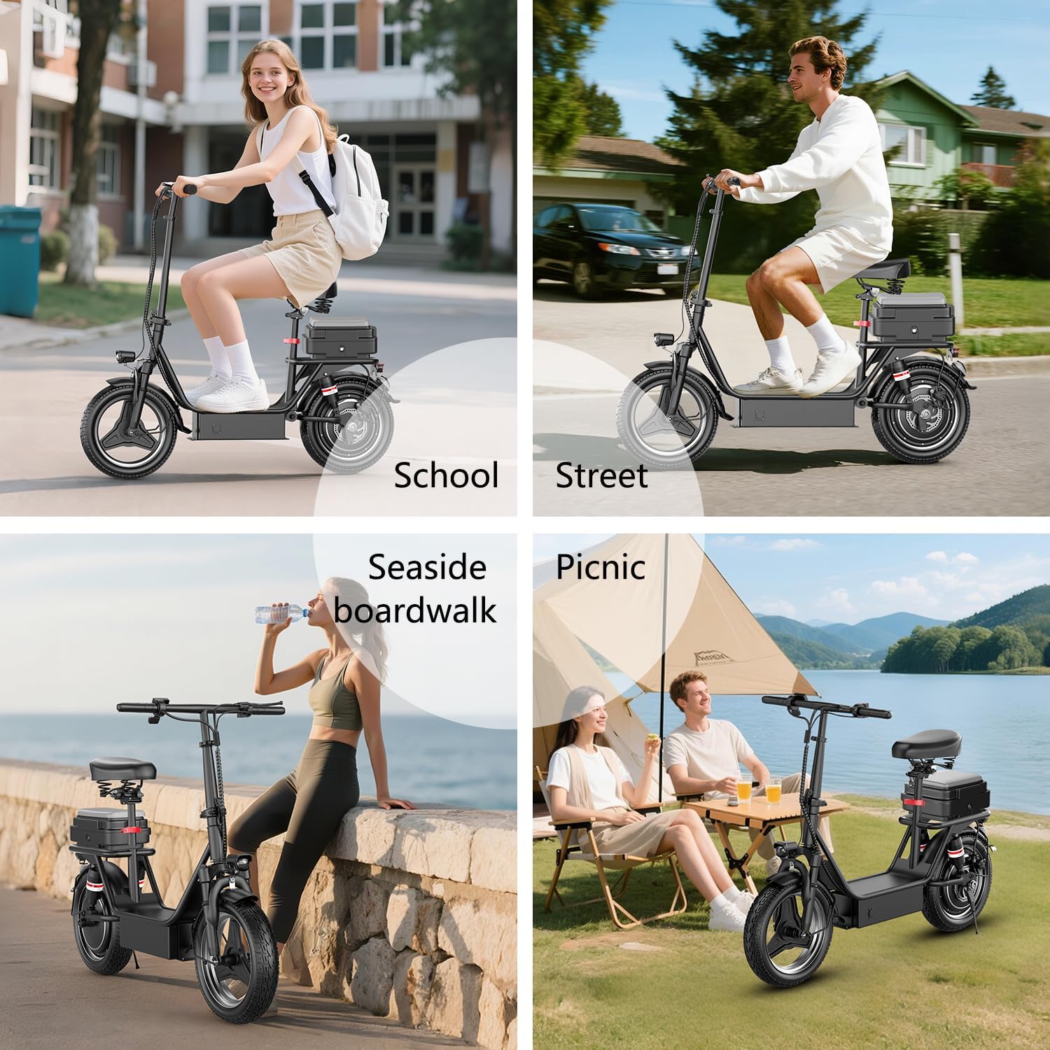 Electric Scooter with Seat for Adults Teens, 1000W Peak Motor, Up to 25 MPH 35 Miles, Wider Platform, Advanced Dual Suspensions, Bright Lights, Conspicuous Brake Lights, Get Comfortable and Safe Ride