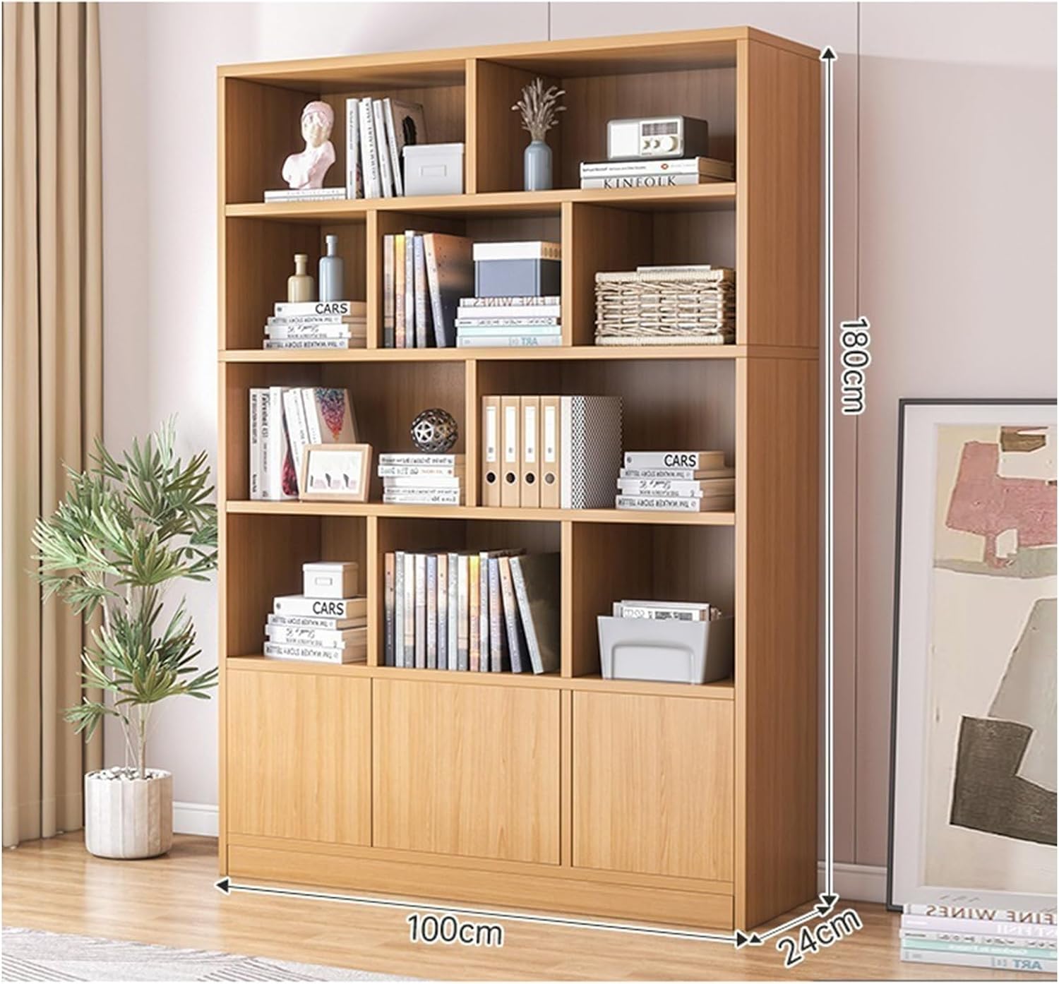 Solid Wood Combo Reading Bookshelf, Wall-Leaning Bookcase Display Shelves Entryway Divider Rack MINGPING (Color : Oak Color 100x24x180cm)