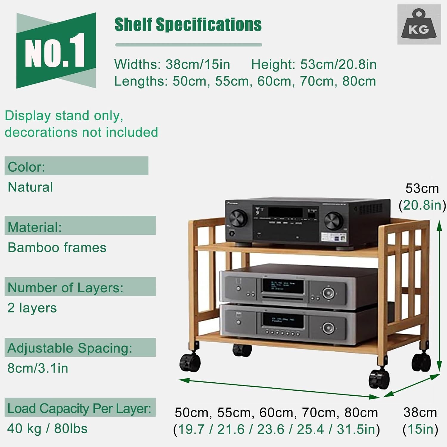 Media Stand Corner Shelf Adjustable Height with Wheels