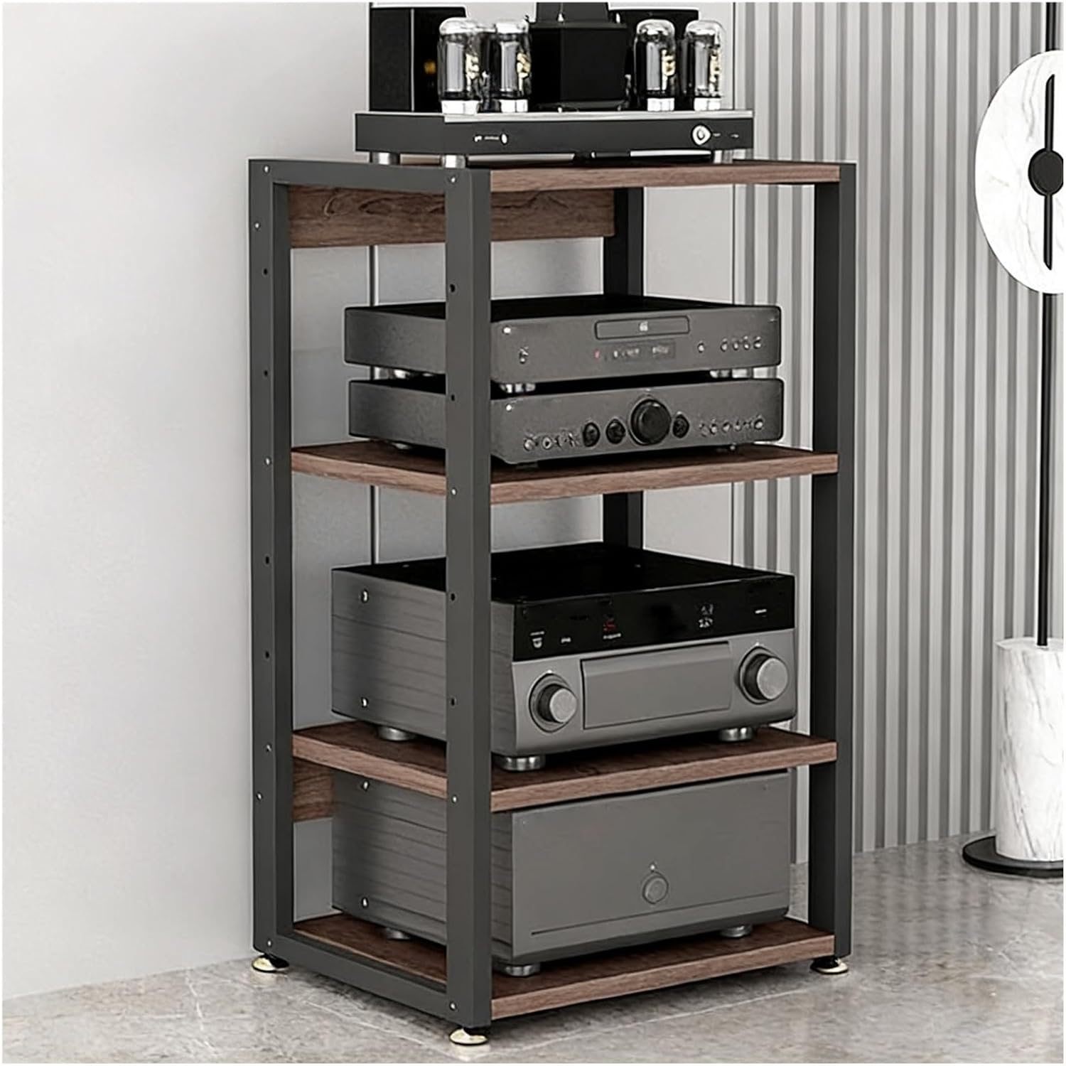 YLLFFLL 4-Tier AV Media Stand with Height Adjustable Wooden Shelf