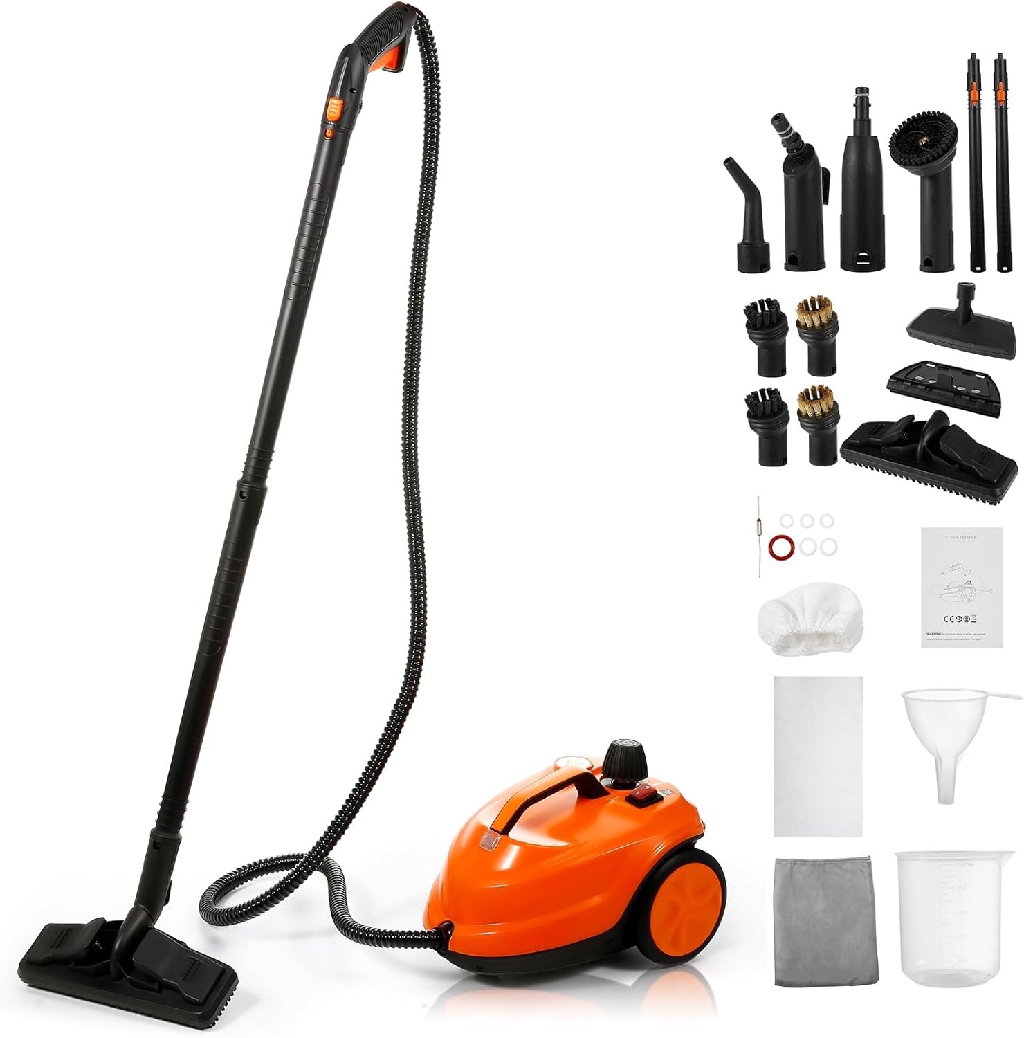 BEAMNOVA Steam Cleaner Electric Household Steamer High Pressure Multipurpose Cleaning Machine Heavy Duty Rolling for Floor Carpet Car Detailing Windows Home, Inside Water Container with Roller, Orange