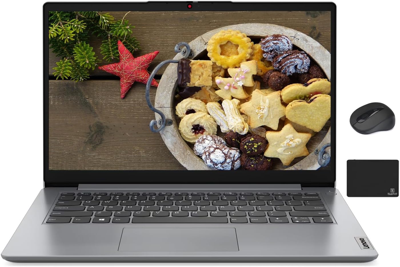 Lenovo IdeaPad 14 inch HD Display Laptop, Intel Celeron N4500 Processor, 8GB RAM, 128GB eMMC + 256GB SSD, Intel UHD Graphics, One-Year Microsoft 365, Windows 11 S, Cloud Grey, EAT Mouse Accessories