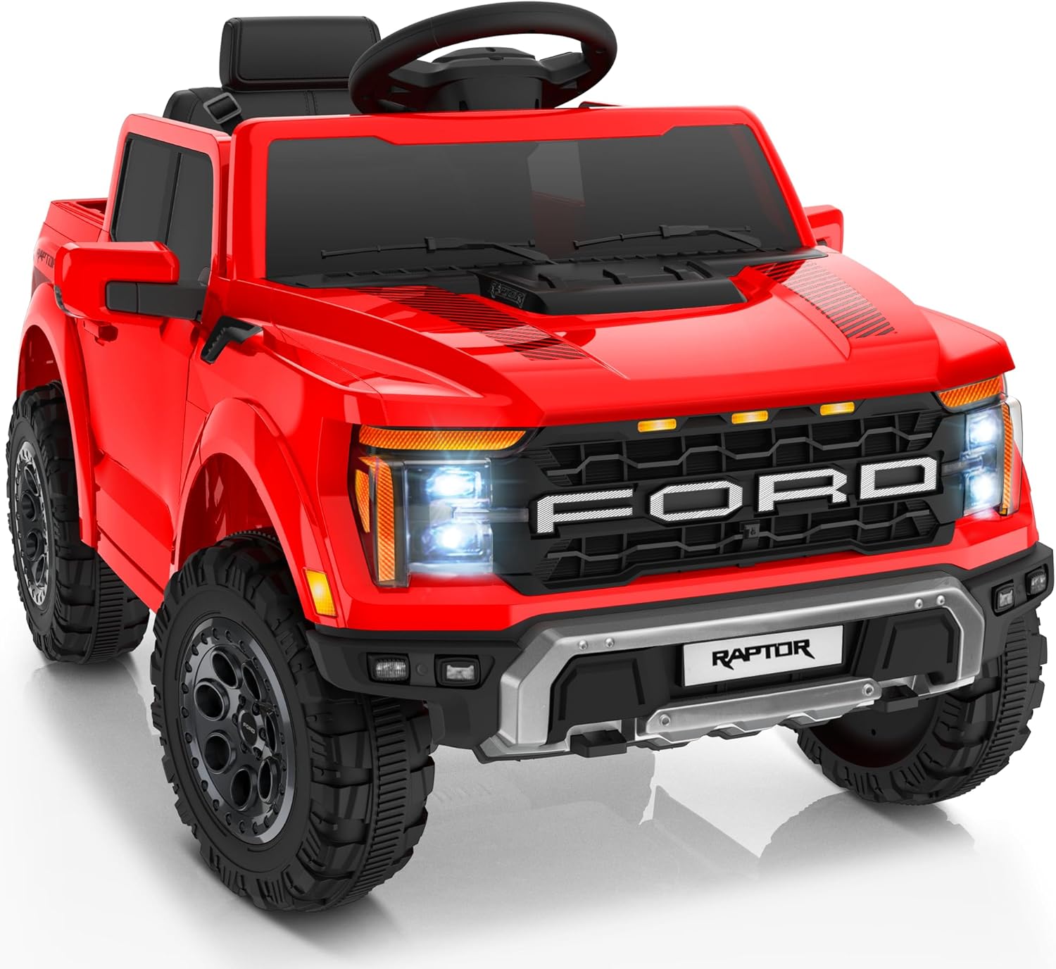 First Ride On Licensed Ford F-150 Raptor 12 Volt Kids Ride on Car, Ride on Toys for Kids with Remote Control, Electric Vehicle for Toddler with Smooth Start, Truck Bed Storage, Bluetooth (Red)
