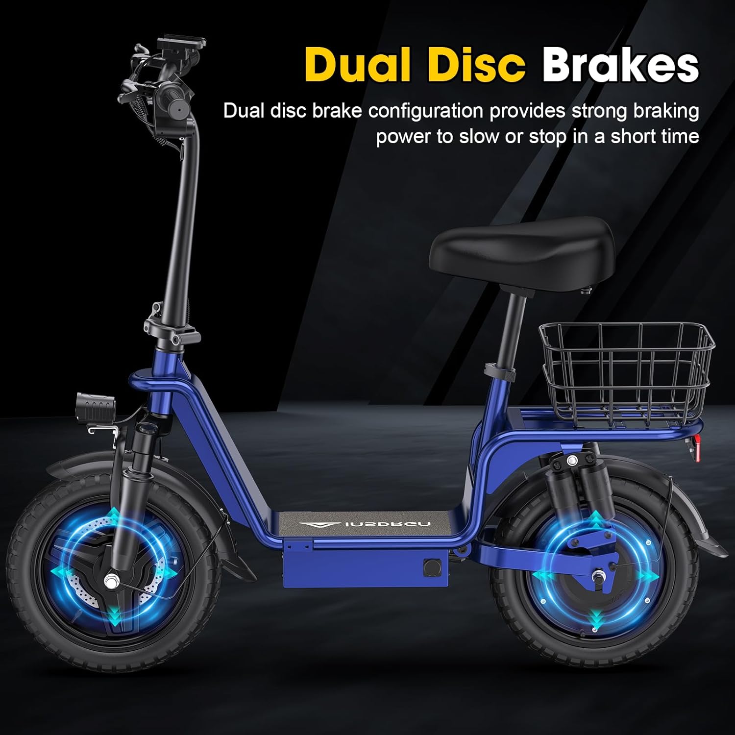 Adults Electric Scooter with Seat,1000W Peak Motor 48V 10.4AH Foldable Electric Scooter,14