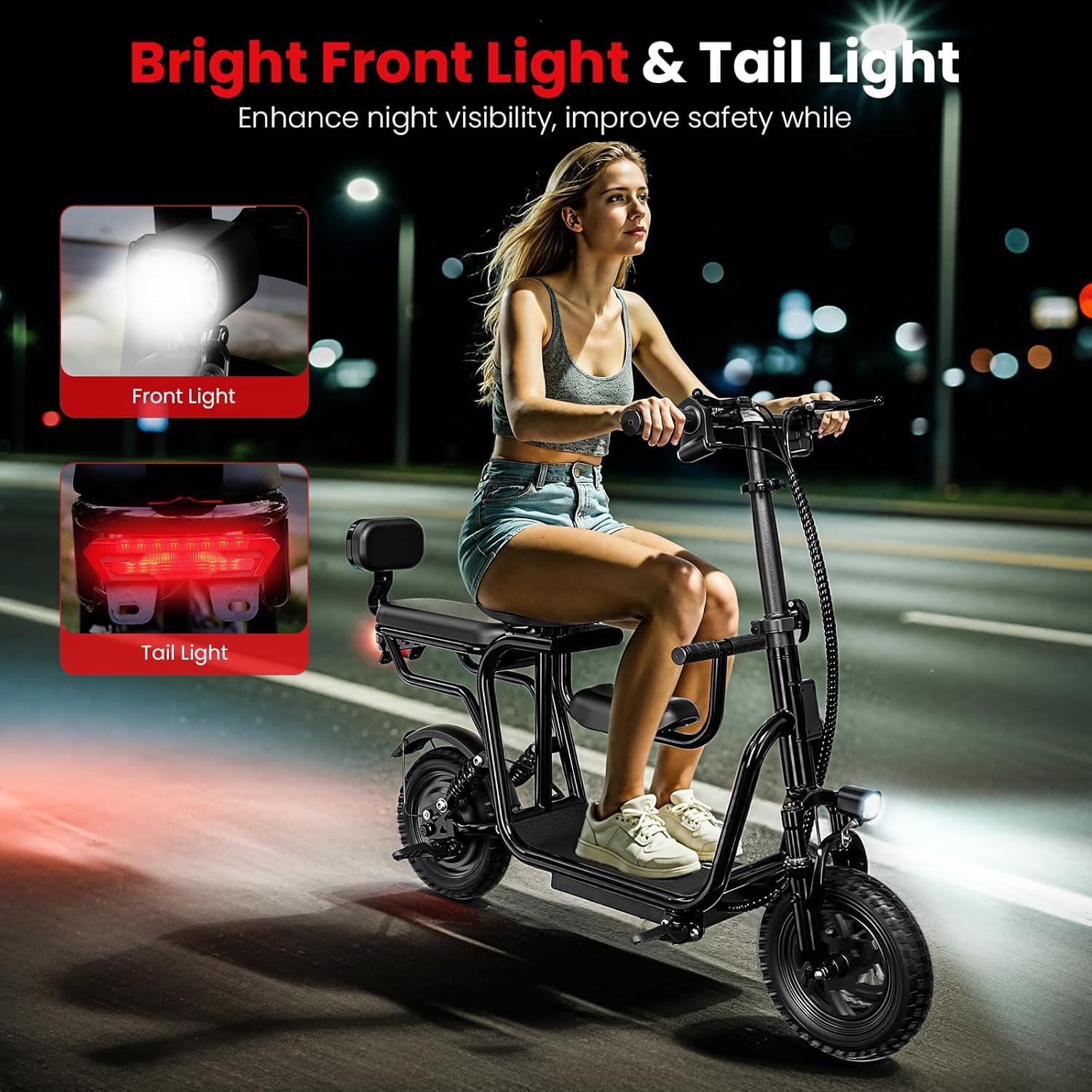 48V/36V Electric Scooter with Seat, Adult E Scooters with Seat, 372W-750W Motor, 6-20 Miles, 18.75mph/17.4mph/11.18mph, Electric Scooter for Adults, Dual Brakes, 14
