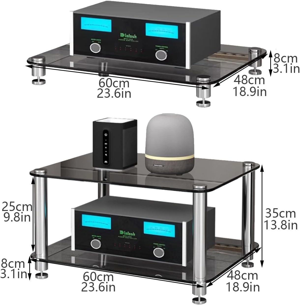 THNSAWX 1/2/3/4-Tier Glass Media Stand