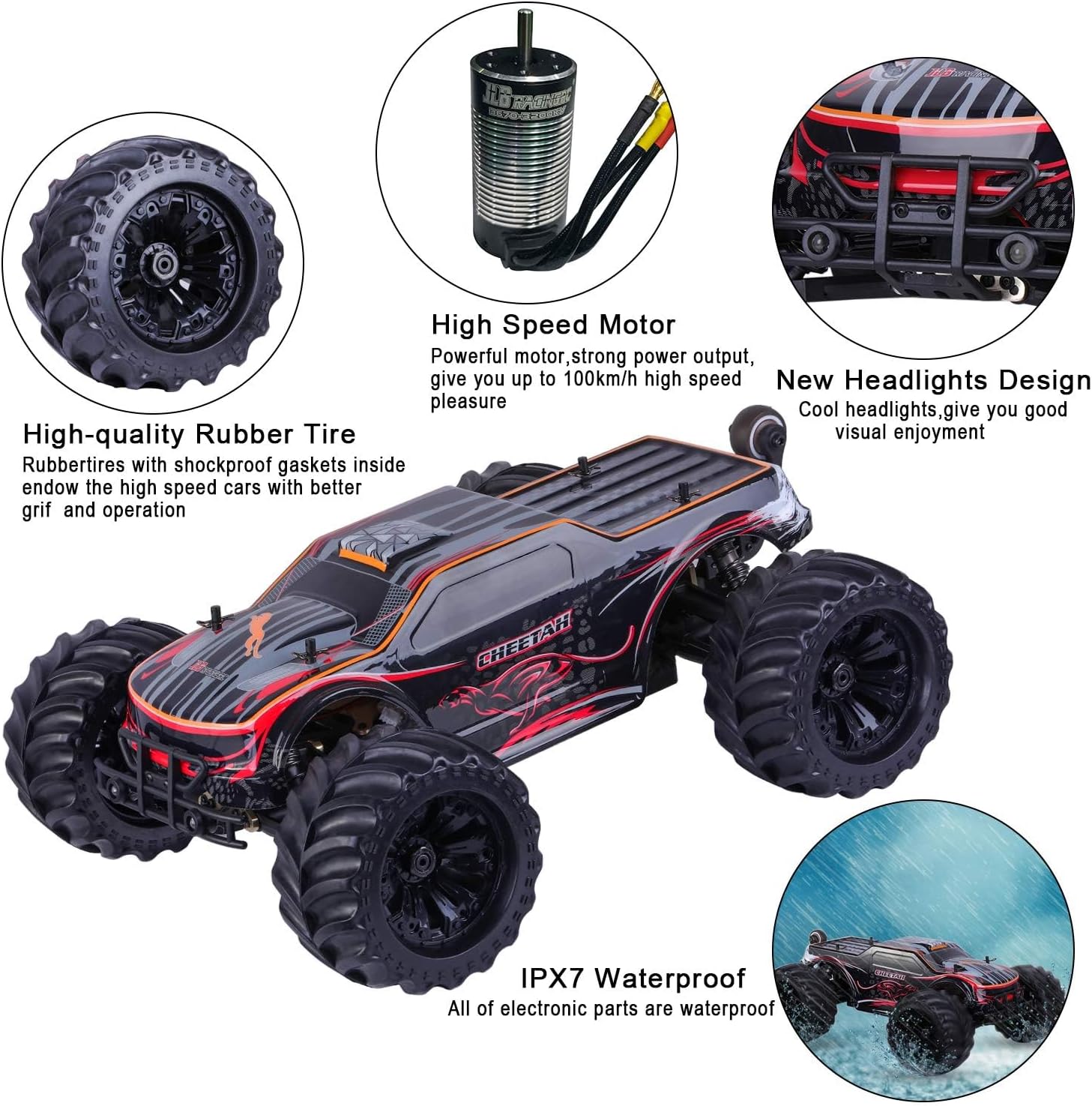 JLBRACINGRC 1/10 Brushless RC Car for Adults,Fast 50+ mph High Speed RTR RC Truck, 4WD Offroad Monster Truck, 2.4GHZ Radio Controlled Electric Remote Control Car, IPX7 Waterproof Racing Vehicle
