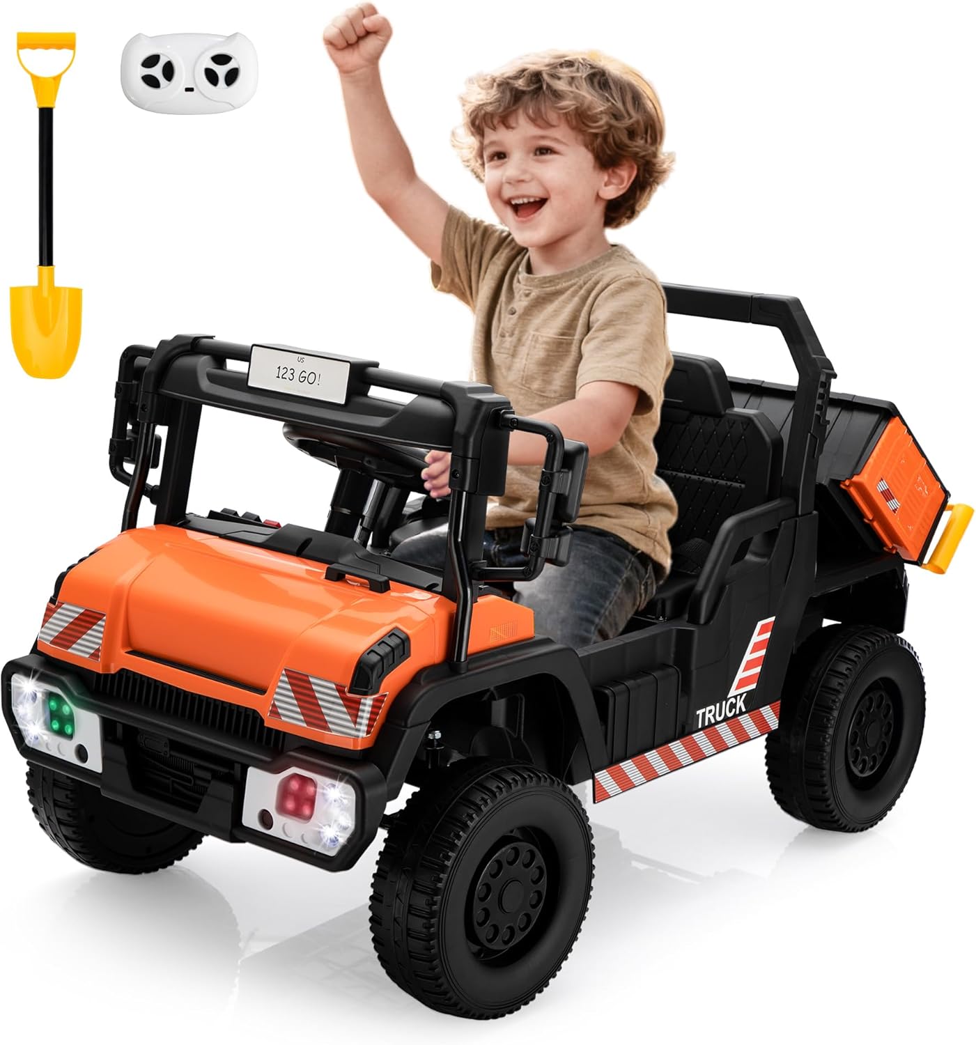 TOBBI 12V Electric Kids Car, Toddlers Ride On Dump Truck Toy with Parent Remote Control, Battery-Powered 4 Wheels Off-Road Vehicle to Drive with Auto Trailer/Horn/LED for Chirdren 3-6 Years-Yellow