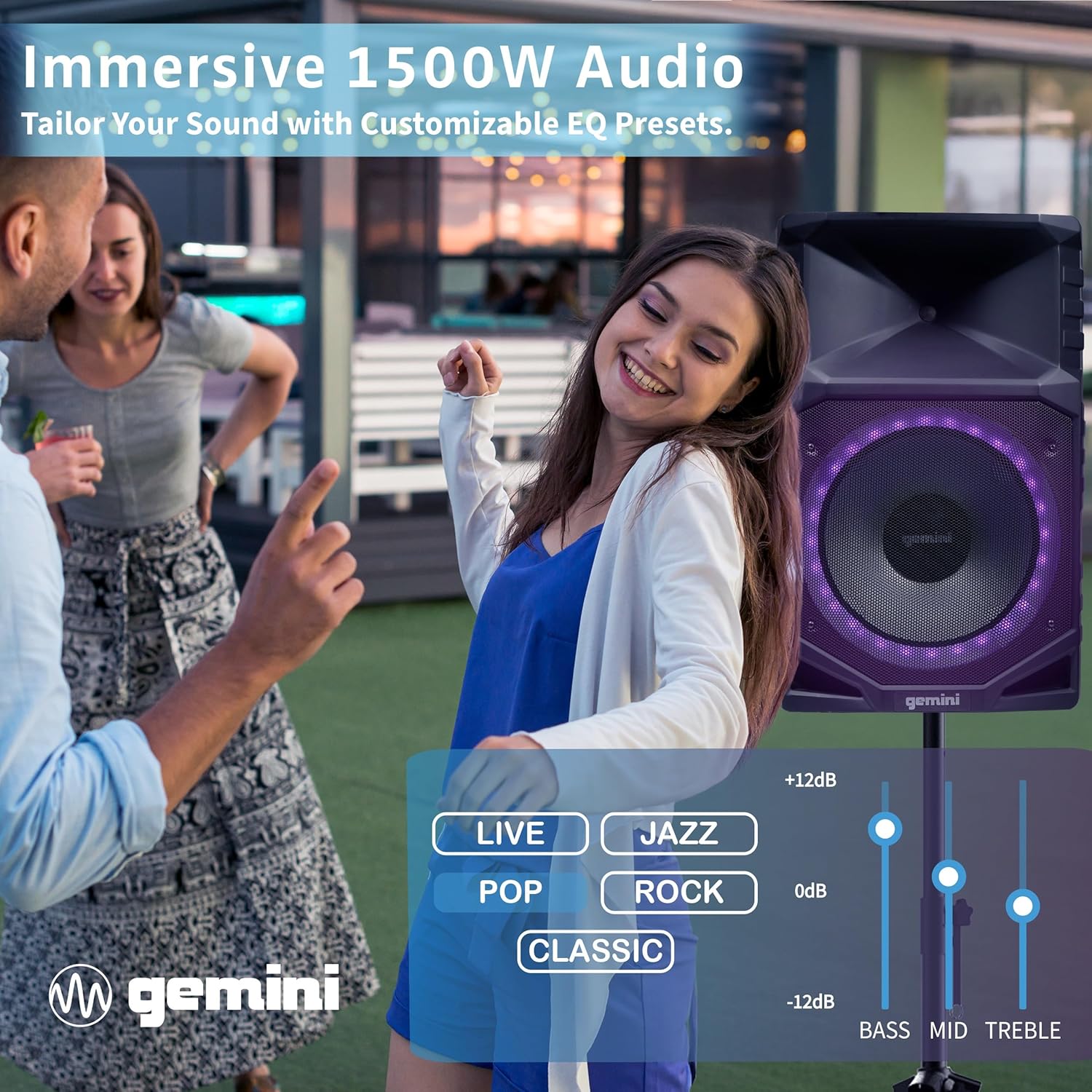 Gemini Sound GXP-T1500 All-Weather Portable Bluetooth PA Speaker System with RGB LED Party Lighting, 15
