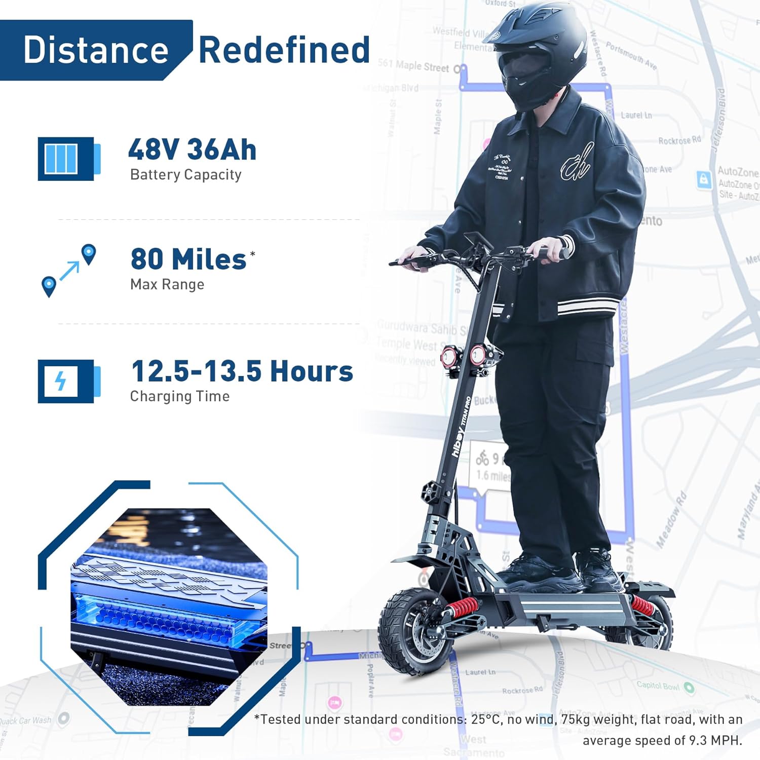 Hiboy Titan Series Electric Scooter, Up to 46–80 Miles Range, 1200W–2400W Motor, 25–31 MPH, 10