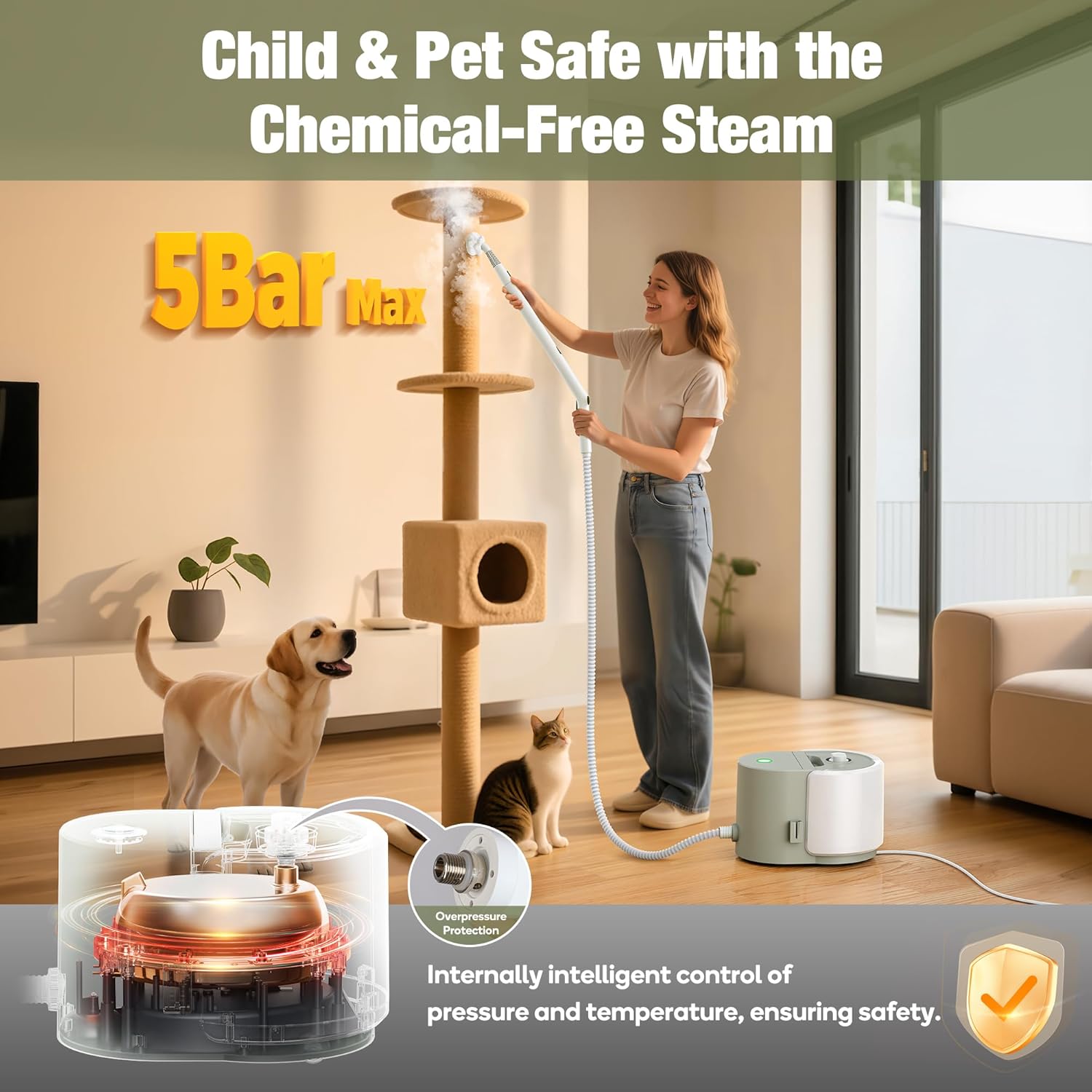 Newbealer Heavy-duty Steam Cleaner NB282C bundle with 8 Washable Microfiber Pads