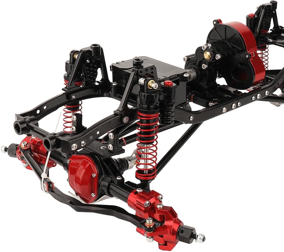 450mm Wheelbase 6x6 Chassis Frame Set with Transmission Front Middle Rear Complete Axle for 1/10 RC Crawler Car Axial SCX10 Metal DIY Upgrade (red -Black-Portal Frame)