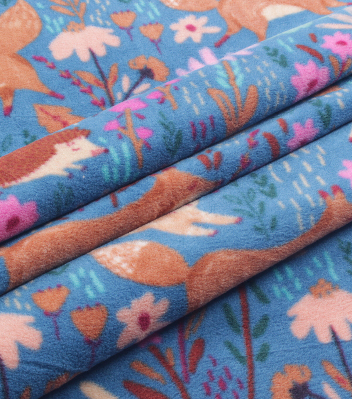 Magical Woodland Animals on Blue Anti Pill Fleece Fabric
