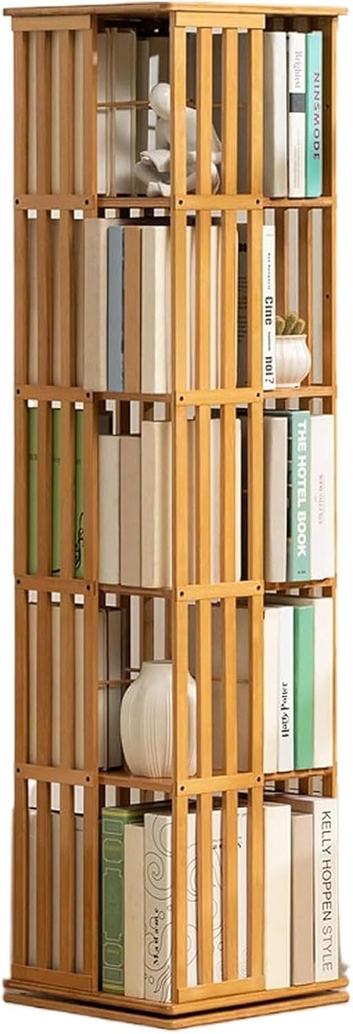LOKORI Bamboo Storage Bookshelf 5 Tier,Rotating Disassembly Book Shelves Organizer, Open Bookcase Wide Display Rack for Living Room/Bedroom/Kitchen/Dining Room/Home Office,A