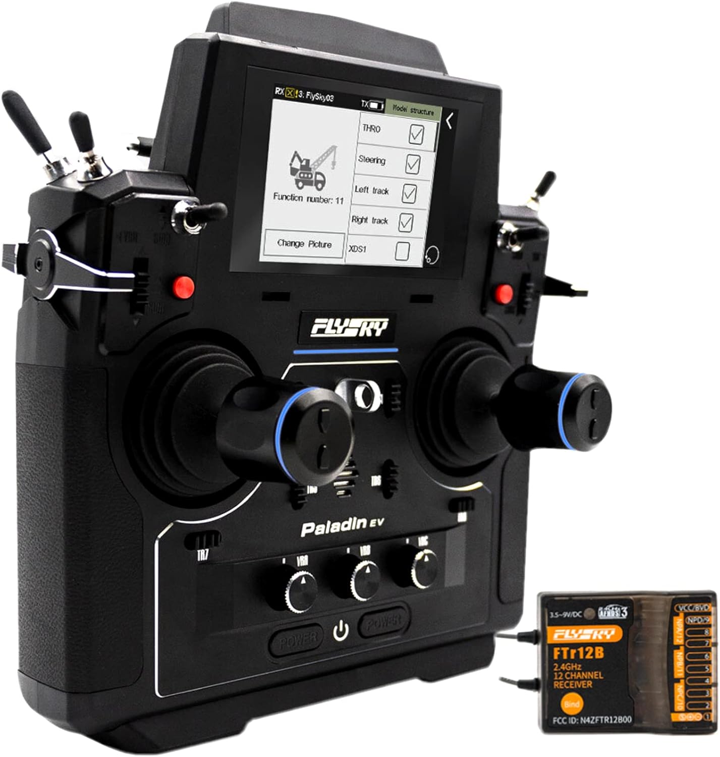 Flysky Paladin FS-PL18 EV Radio Controlle Transmitter, 2.4G 18Channel 3.5 Inch TFT Touch Screen for RC FPV Boat Car Drone with FTr12B Receiver (FS P18 EV)