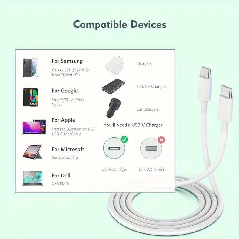 USB C to USB C Data Cable 60W, Suitable for laptops, Mobile Phones, Quick Chargers, Wholesale Sales for Factories (500, 3M)