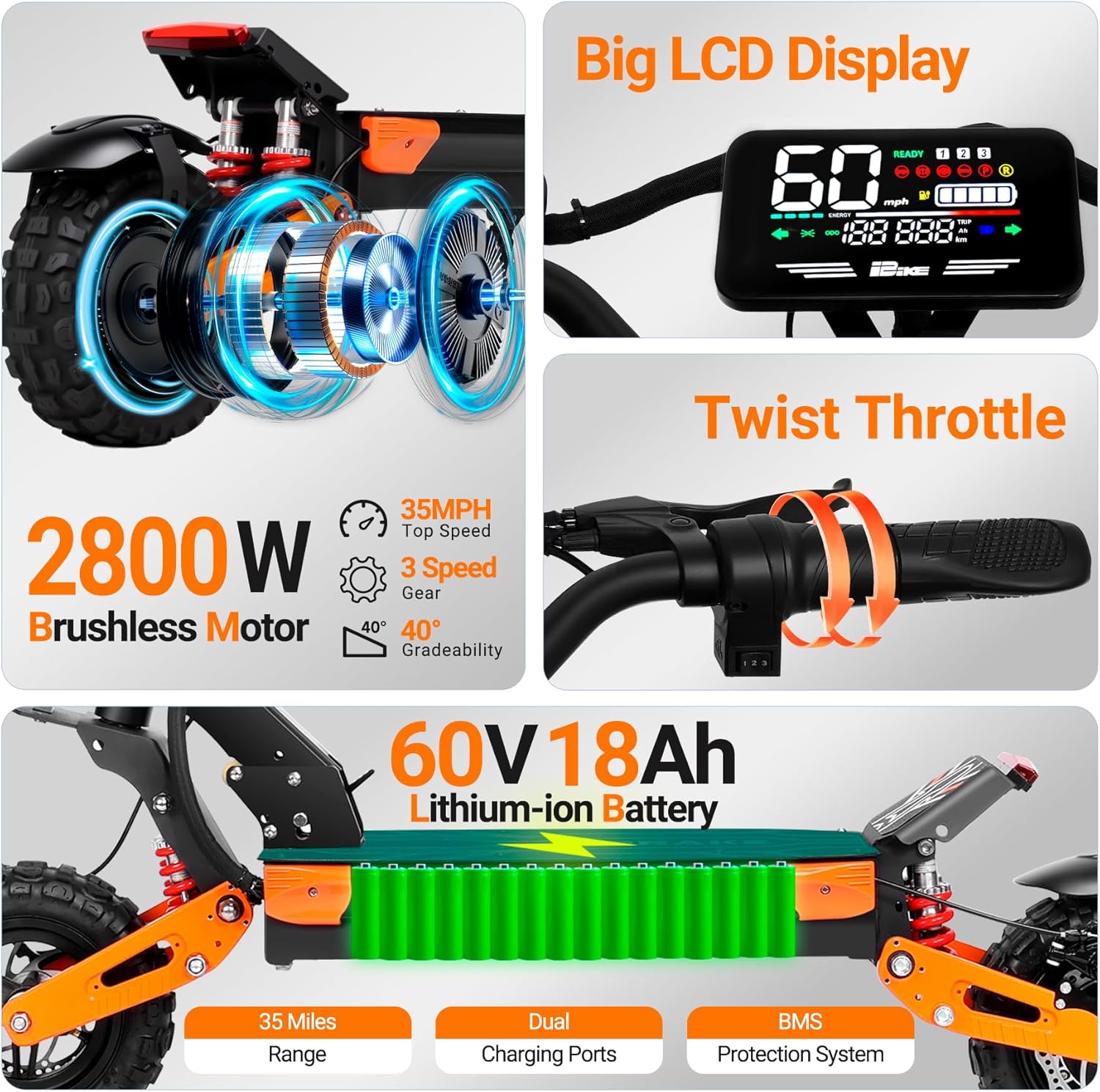 Electric Scooter for Adults, 2800W/6000W Power MotorTop Speed 35/52 MPH, 1080/1800WH Battery,35/60 Miles Range 11