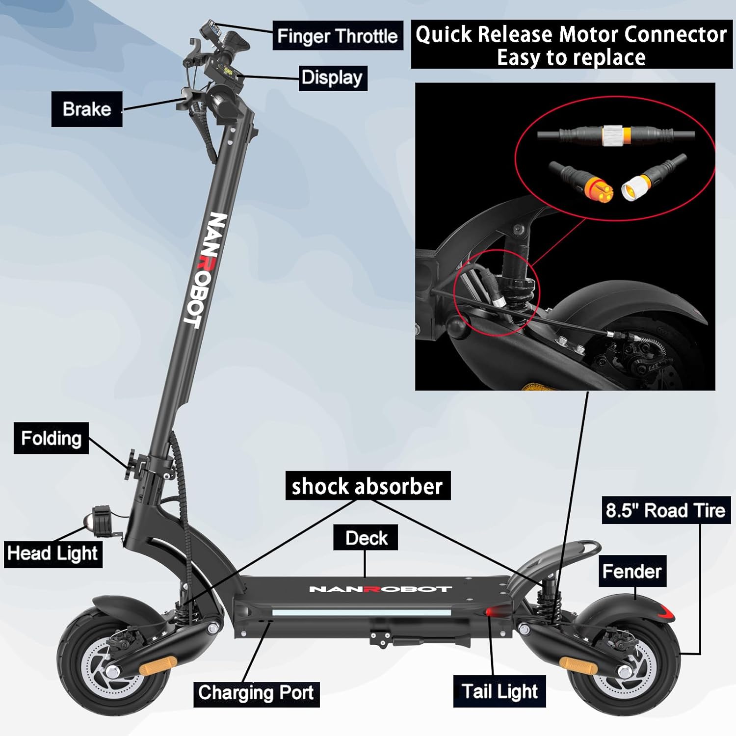 NANROBOT D6+ Lightning H1 Electric Scooter Adults 3000W Dual Motors 45 MPH Top Speed 75/40/18 Miles Long Range Fast Electric Scooter 10