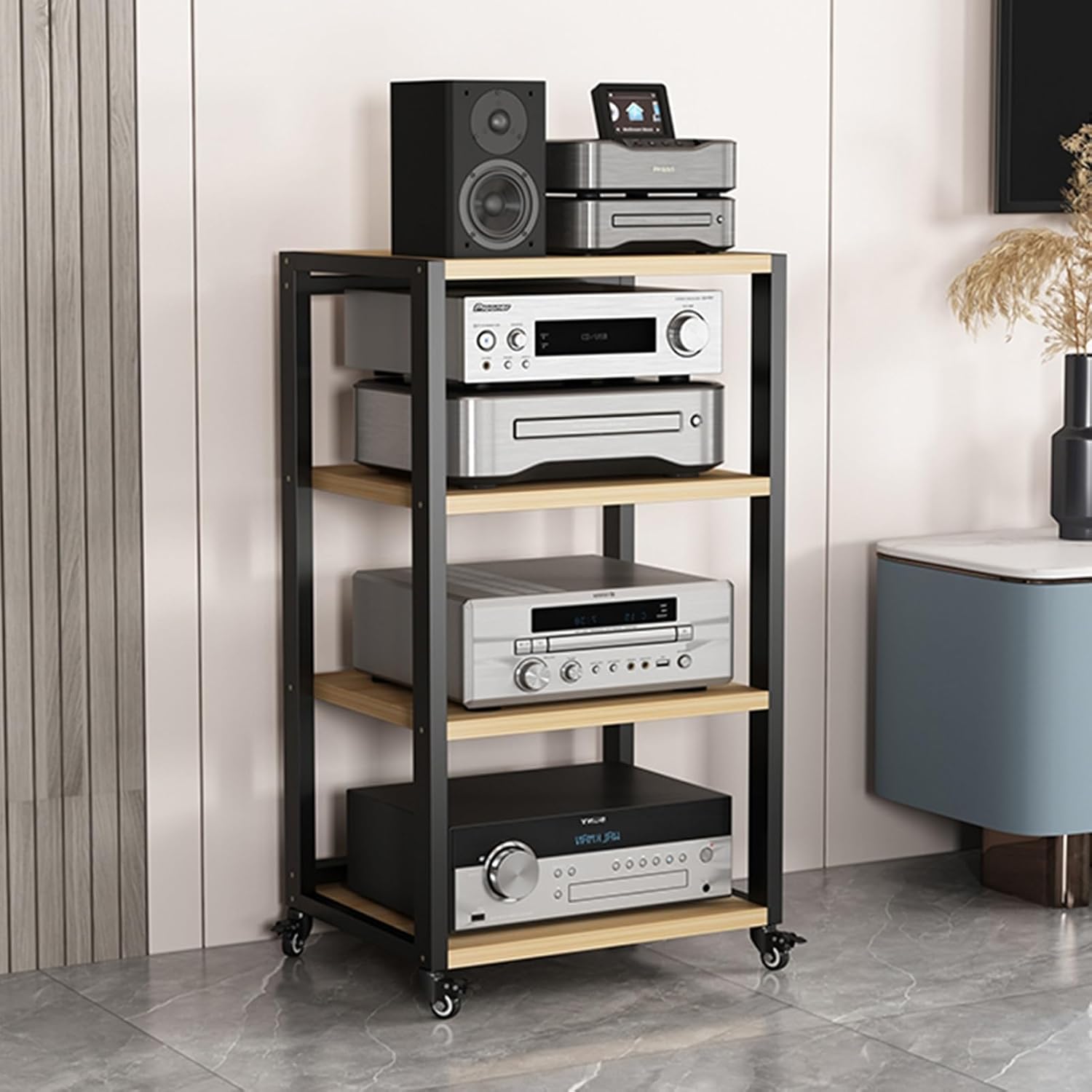 AErosx Movable AV Media Stand CD Player Stand Stereo Rack HiFi Racks Corner TV Stand Audio Video Components Cabinet with Height Adjustable Wooden Shelf for Home/Office/Theater (Color : B)