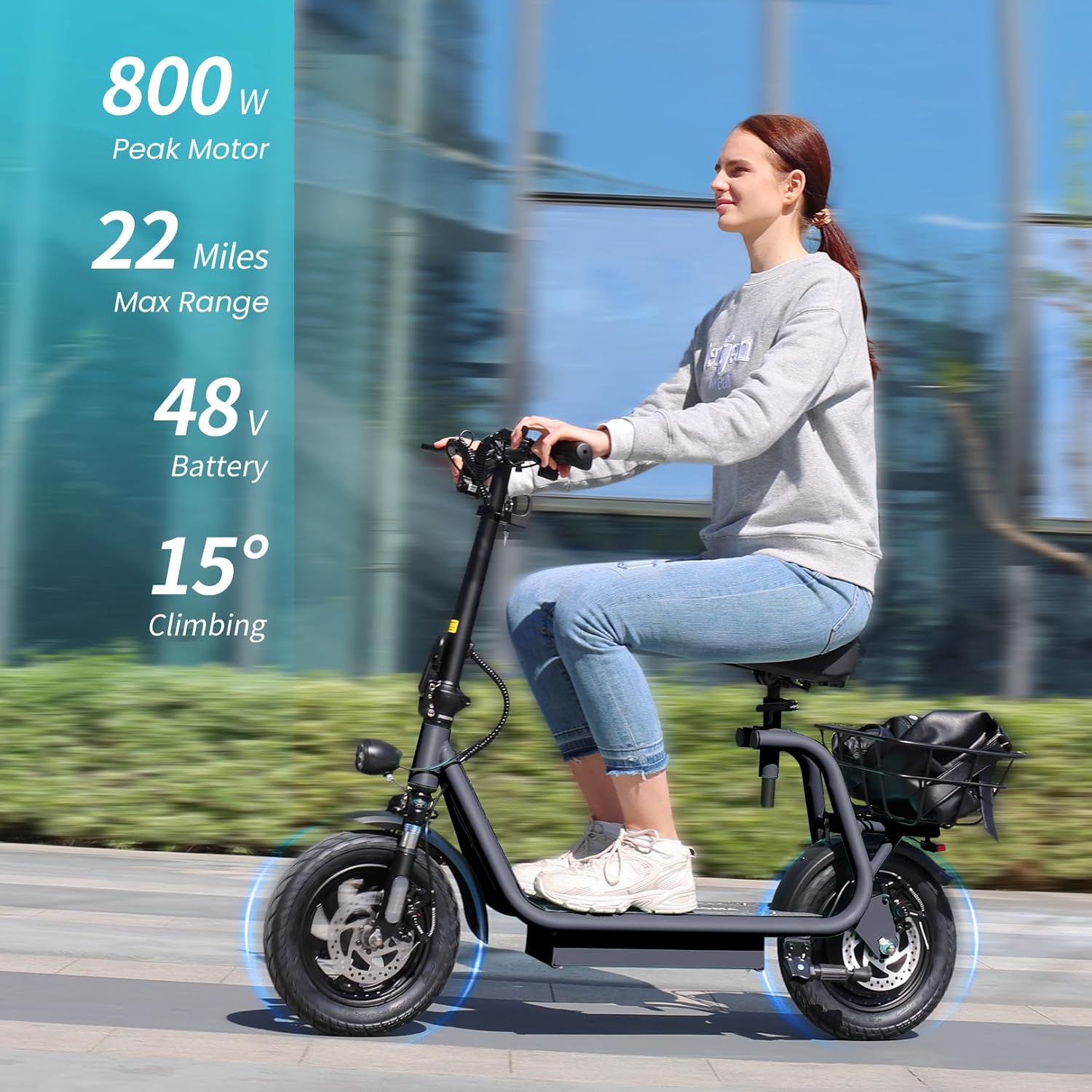 Caroma Peak 1200W/800W Electric Scooter with Seat, 30 Miles Max Range, Electric Scooter Adults, Up to 20MPH Foldable Escooter with Kid Seat,Key Start Adjustable E-Scooter