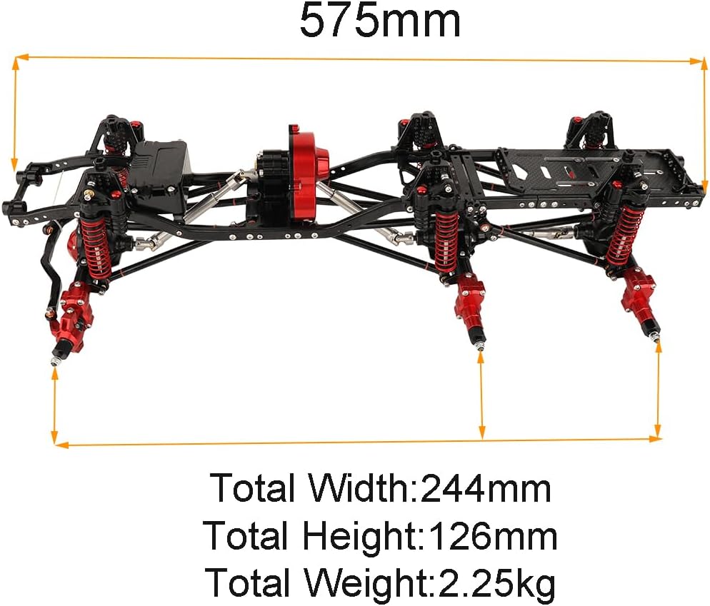 450mm Wheelbase 6x6 Chassis Frame Set with Transmission Front Middle Rear Complete Axle for 1/10 RC Crawler Car Axial SCX10 Metal DIY Upgrade (red -Black-Portal Frame)