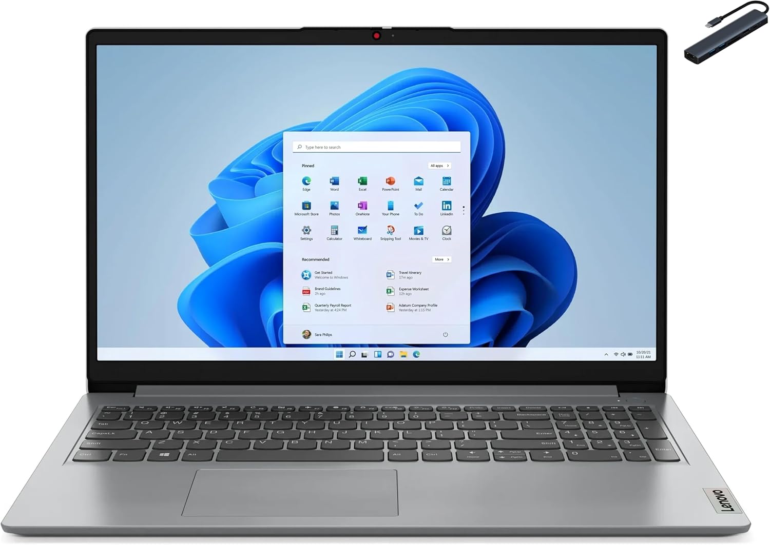 Lenovo Ideapad 1 15.6 inch HD Laptop, Intel Celeron N4500, 1.1GHz, 8GB DDR4 RAM, 128GB eMMC, One Year Microsoft Office 365, Copilot AI, Win11 Home in S Mode, Cloud Grey with TGY Accessories