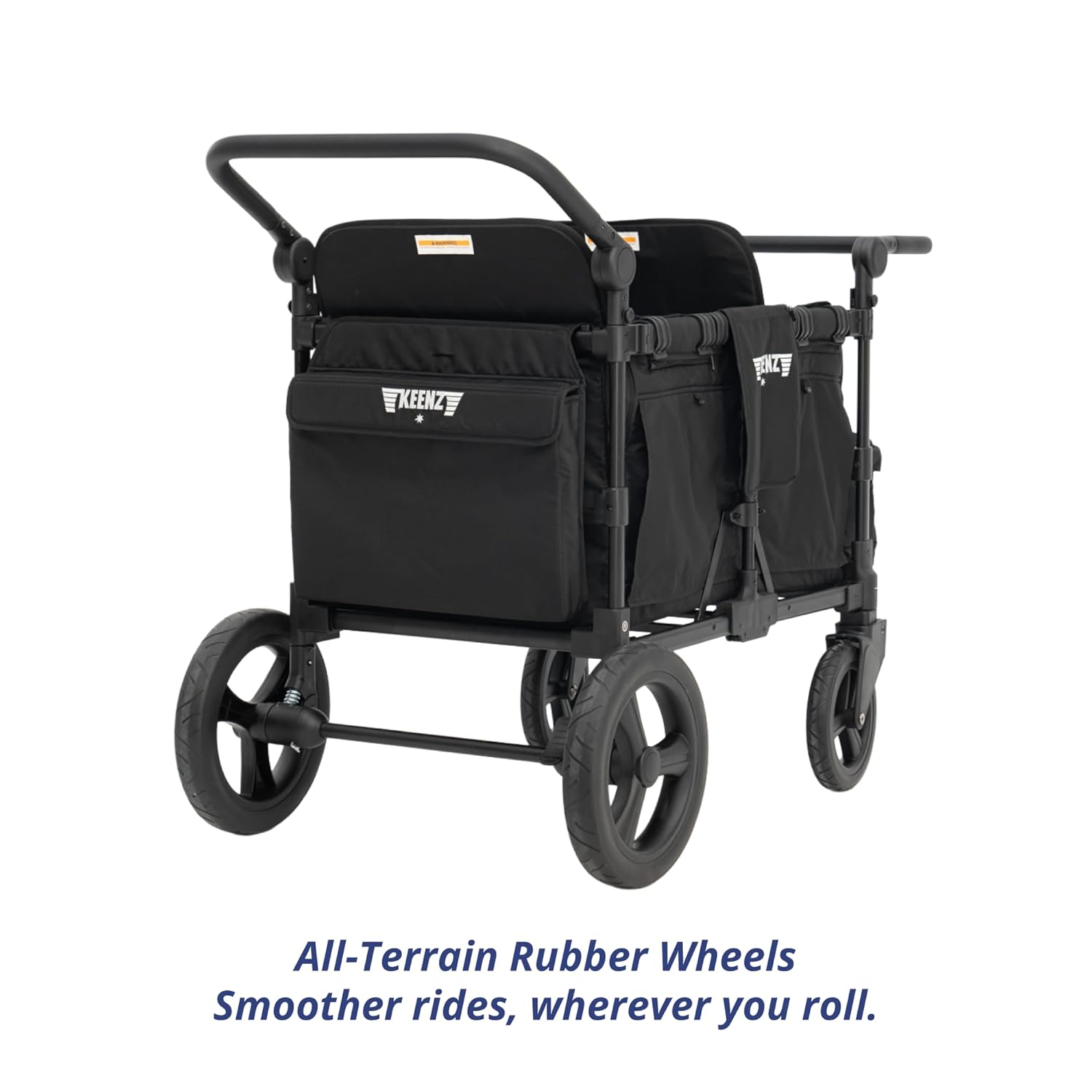 Keenz MOOV 4-Passenger All-Terrain Stroller Wagon with Reclining Seats, Built-in Cooler, Push/Pull Handle, Rubber Wheels, and Activity Tray – Foldable Wagon for Four Kids, Black