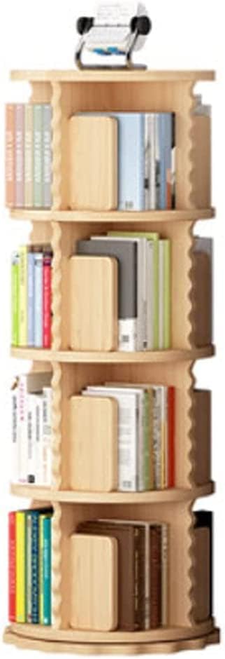 LSHAOBO Bookshelf Solid Wood Bookcase Display Cabinet, 360-Degree Rotating Bookcase, Multifunctional Shelf for Home Office(Size:4-Layer)
