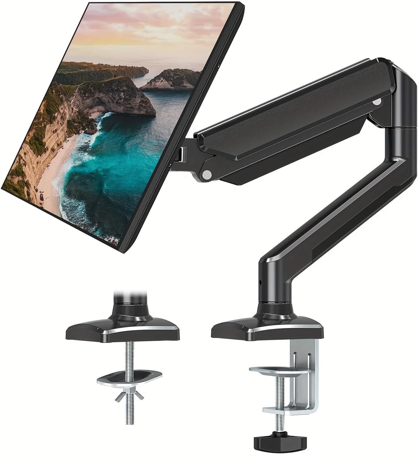 Single Monitor Stand up to 32 inches, 19.8 lbs per Screen, Computer Desk Mount Bracket, Adjustable Gas Spring
