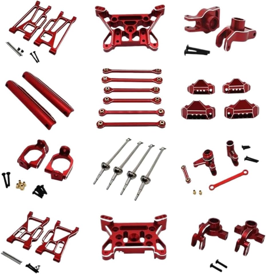 10208 V1 V2 Metal Steering Cup Hub Link Rod Set Compatible with RC Cars Swing Arm Drive Shaft Shock Tower Upgrade Parts(Red)