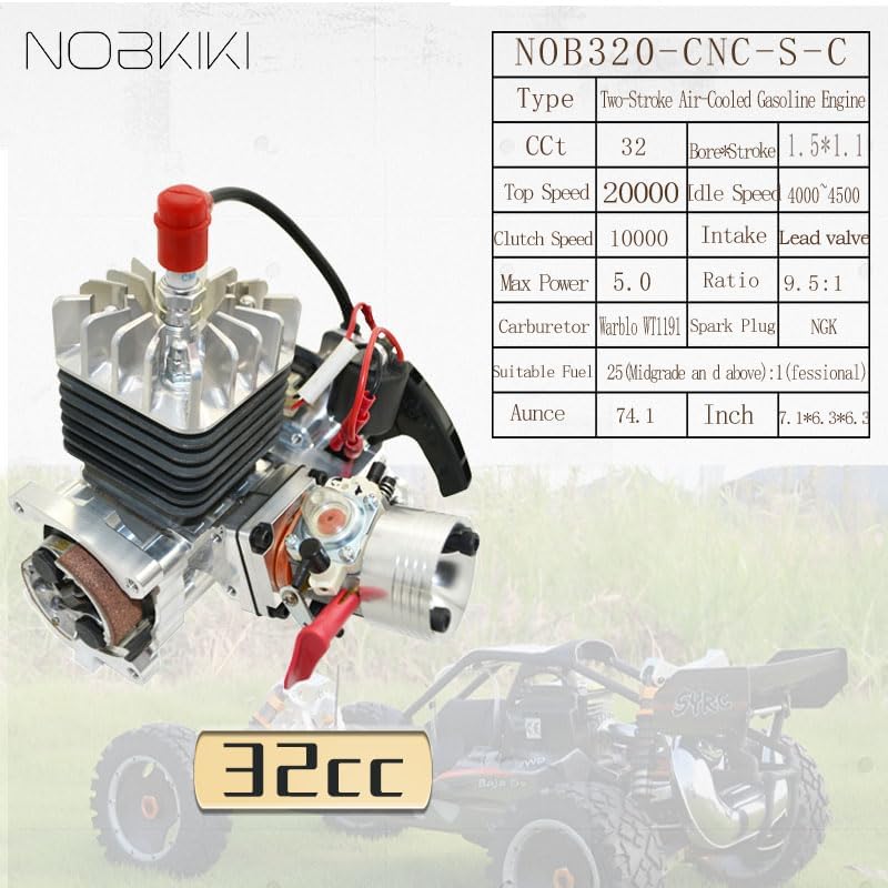32cc Professional Competition Grade CNC Crankcase Intake 1/5 Scale 2-Stroke Gasoline RC Engine Compatible with Walbro 1191 Carburetor and NGK Spark Plug Fit for Baja HPI Losi Redcat Rovan