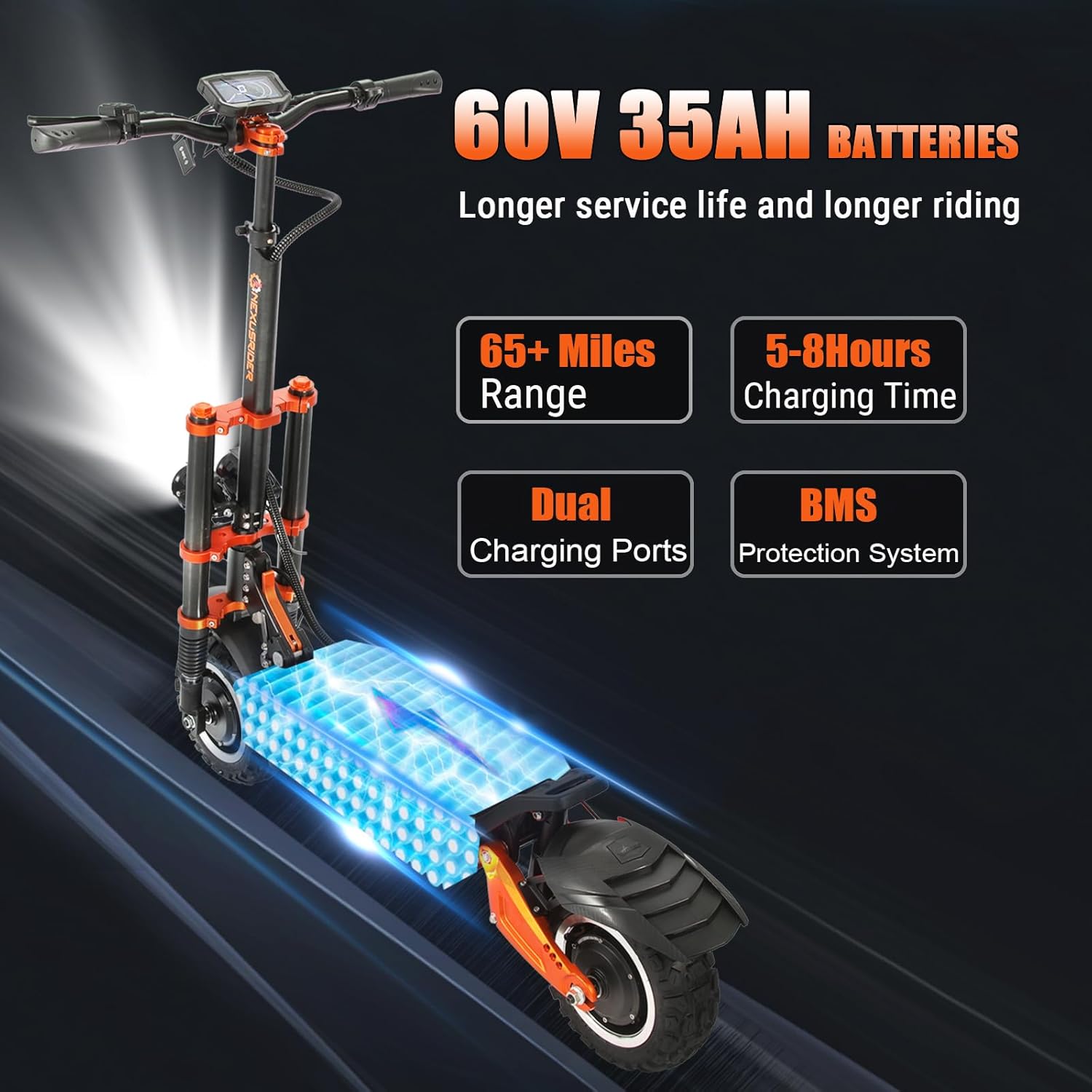 Adults Electric Scooter 6000W Dual Motor Up to 58 mph, 60 Miles Range, 60V35Ah Battery, C-Type Dual Suspensions 11