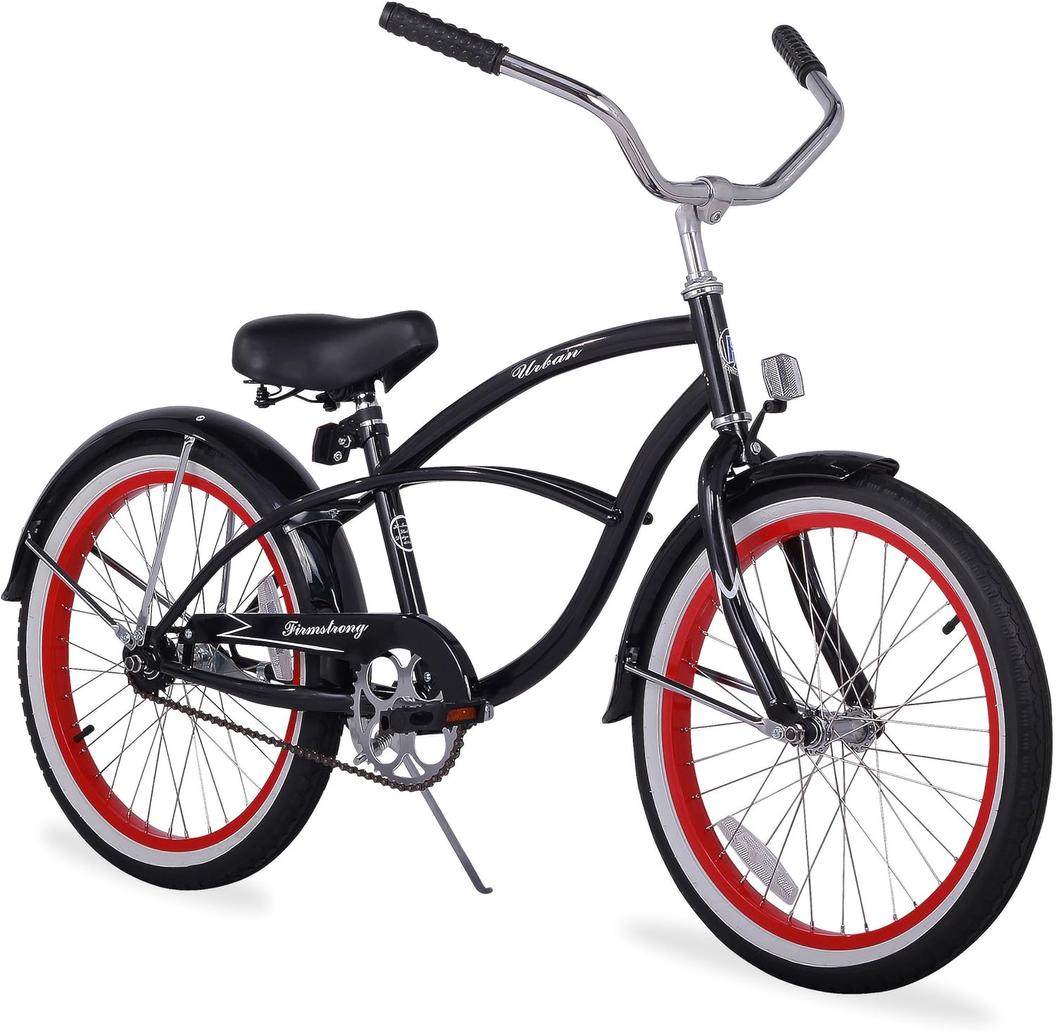 Firmstrong Urban Boy Single Speed Beach Cruiser Bicycle, 20-Inch, Black w/ Red Rims