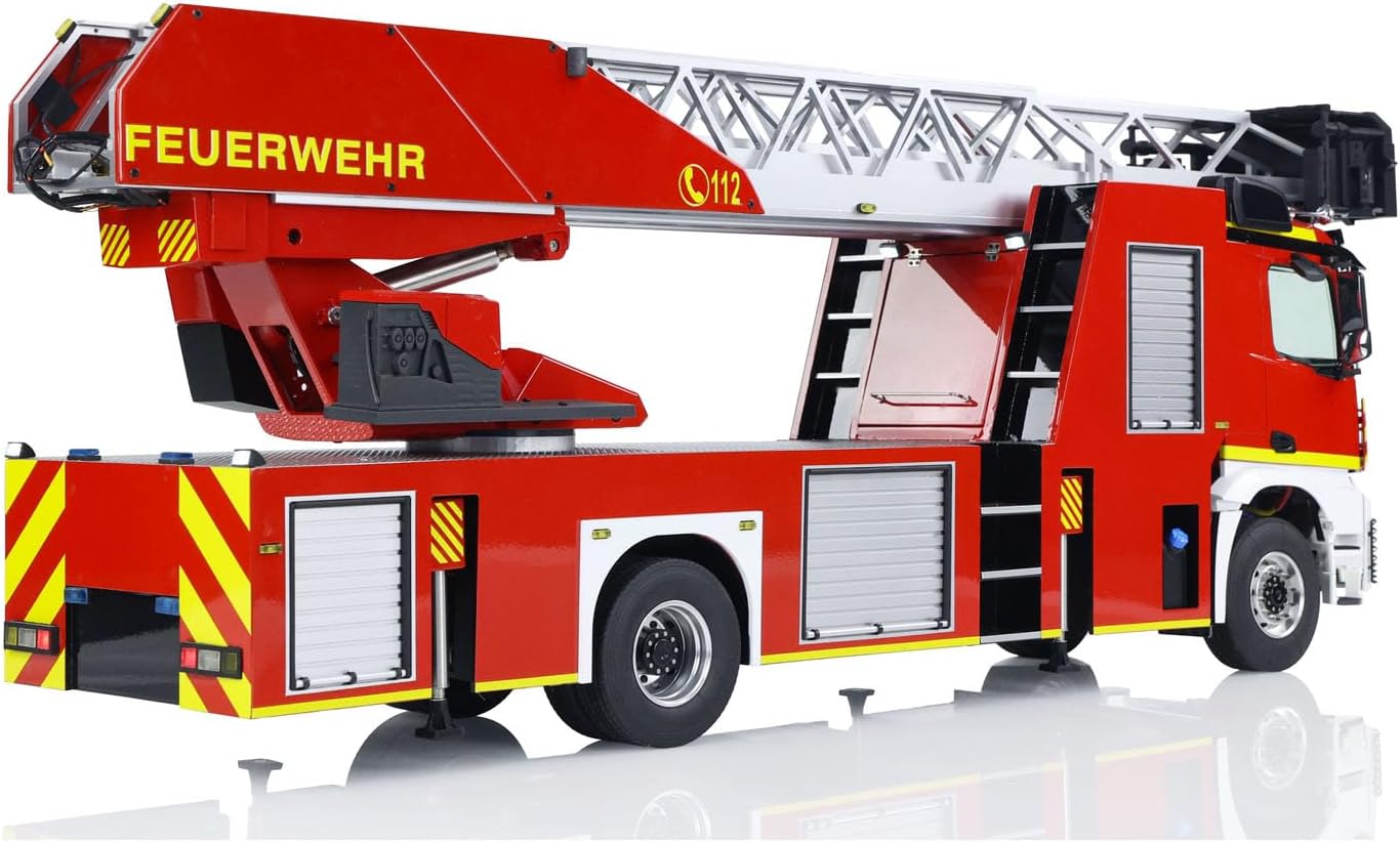 1/14 4X2 Metal Chassis Electric Lift Ladder Truck RC Fire Truck Two-Speed Transmission Differential Lock Light Sound System Hobby Grade Model for Ages 14+
