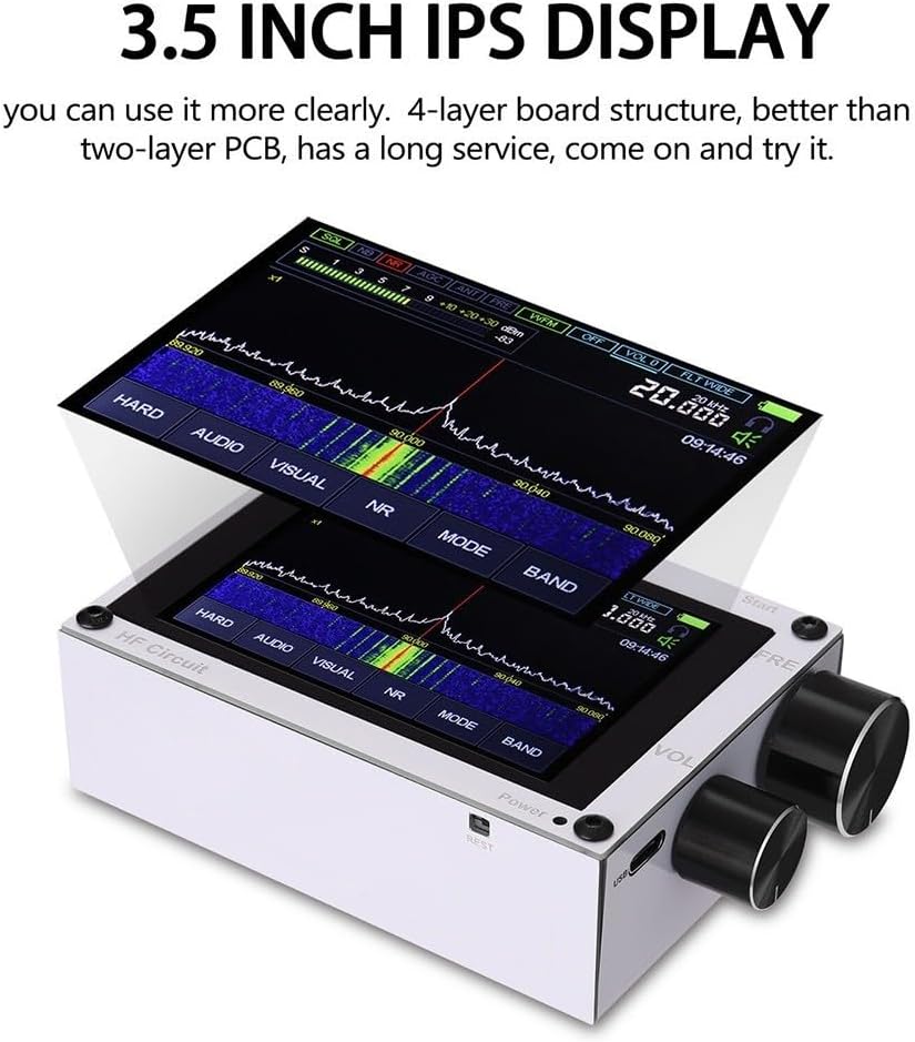 1.10D 50kHz-2GHz Portable DSP-SDR Radio Receiver HAM, Touchscreen FM MW-SSB-CW-HAM Shortwave Receiver, 3.5-inch IPS capacitive screen