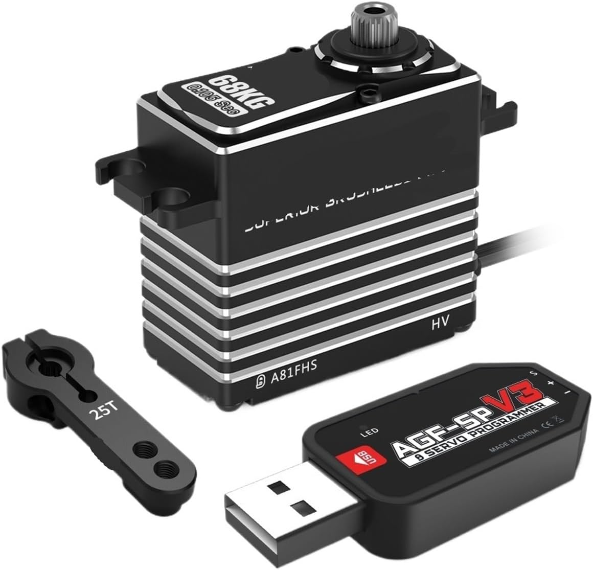 Programmable Servo A81FHS 68KG Monster Torque Digital Brushless Remote Control Servo Suitable for 1/5 1/8 1/10 Scale(A81FHS 68kg Set1)