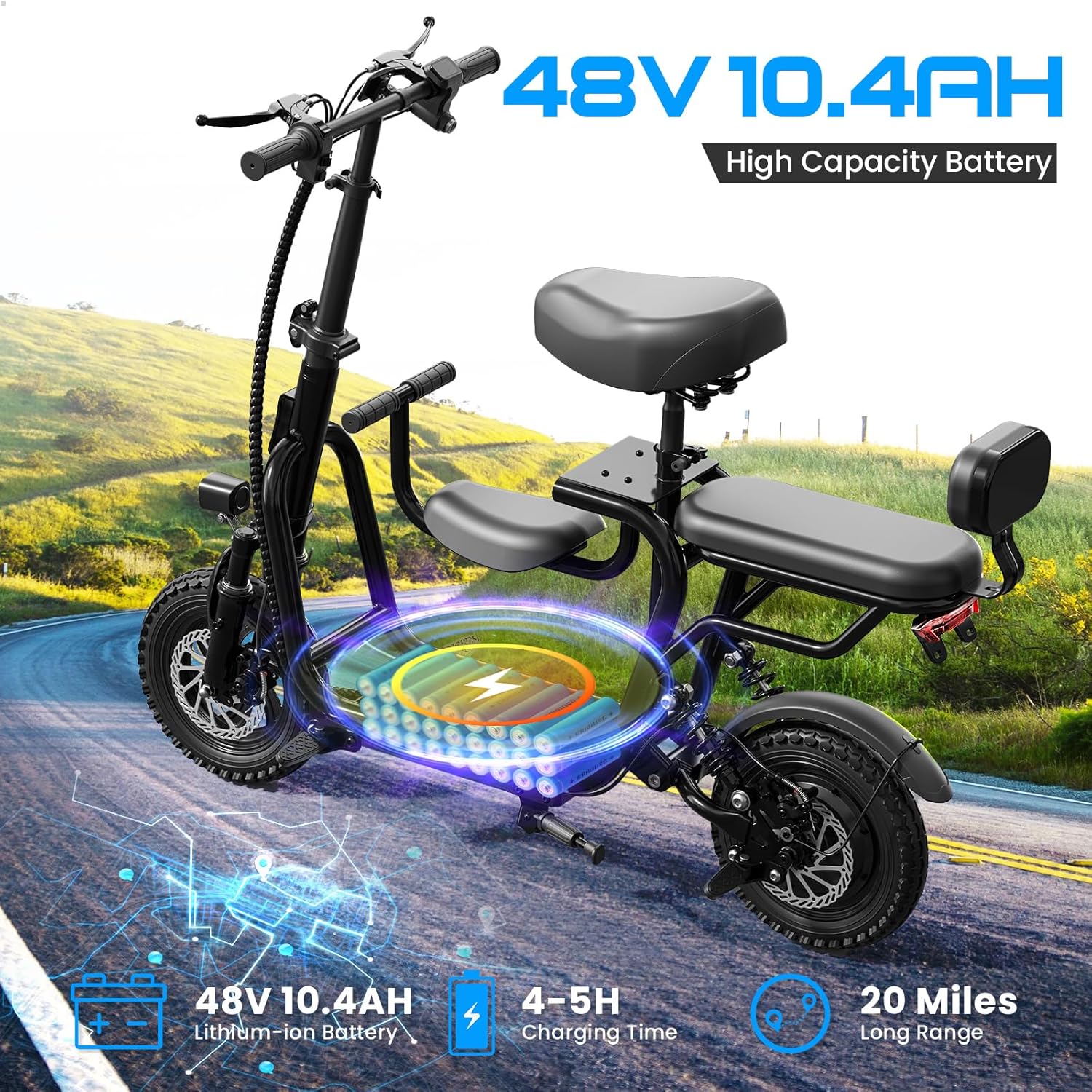 Electric Scooter with Seat for Adult, 36V/48V Electric Scooter for Adults 372W/500W/750W Motor, 6/20 Mile Range, 11.18/17.4/18.75mph, Dual Brakes, 8