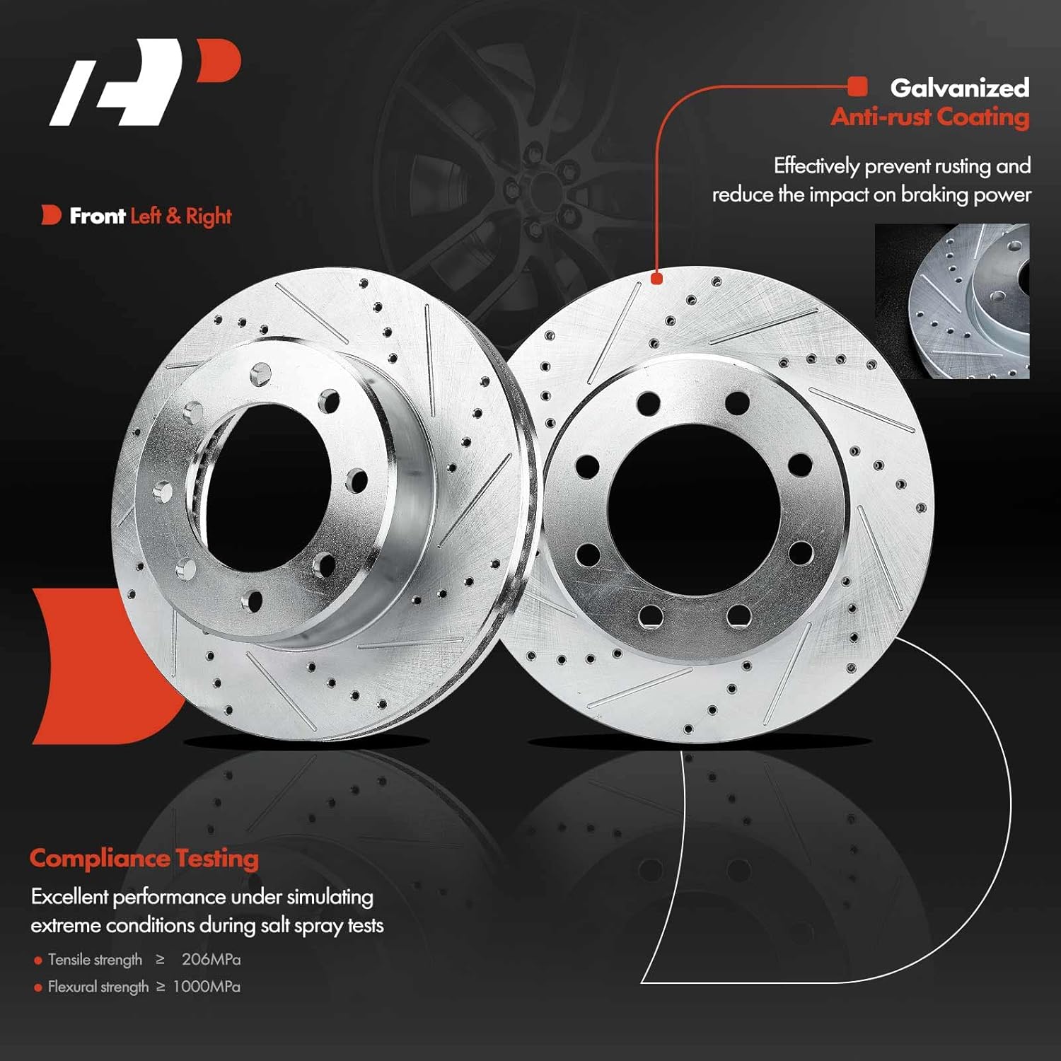 A-Premium 14.17 in (360 mm) Front Drilled and Slotted Disc Brake Rotors + Ceramic Pads Kit Compatible with Select Dodge and Ram Models - Ram 2500 & Ram 3500 09-10, 2500 & 3500 11-18, 6-PC Set