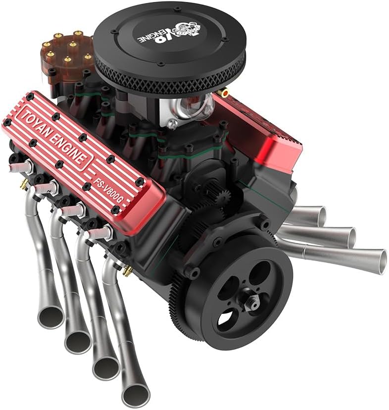 Steam Engine Model Kit That Works, 1/10 Scale 28cc Water-Cooled 4-Stroke OHV V8 Gasoline Engine for RC Models, Science Experiment & Physics Educational Kit for Adults