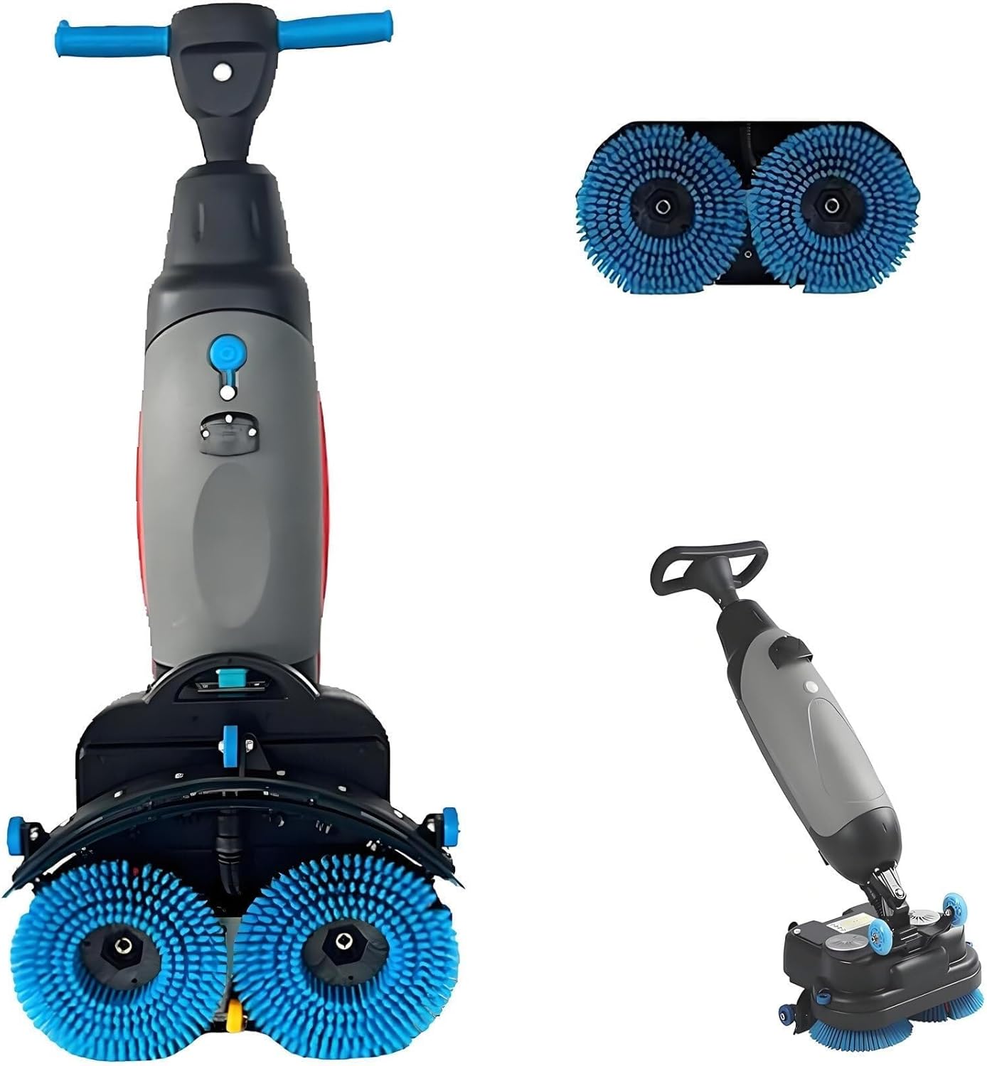 Commercial Floor Scrubber Machine With 2 Adjustable Brushes, Heavy Duty Cleaner Polisher And Buffer- Deep Cleaning Tile And Grout, Hardwood Floors And Carpets(Gray)