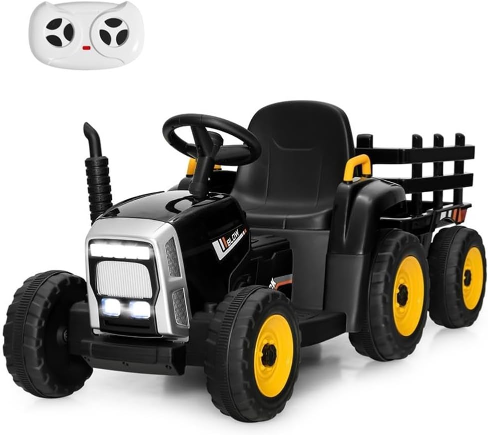 Pemberly Row 12V Kids Ride On Tractor with Trailer Ground Loader Black