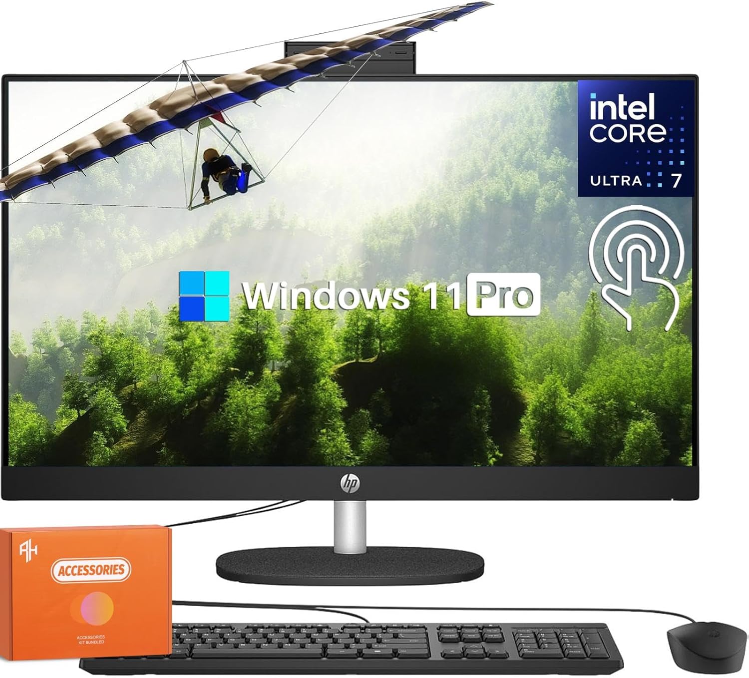 HP All in One 27 Inch Touchscreen Desktop Computer, FHD IPS Anti-Glare Screen, Intel 12-core Ultra 7 155U, Intel IrisX GPU, 64 GB DDR5, 4 TB SSD, Wi-Fi 6, USB Drive, Windows 11 Pro, w/Accessories