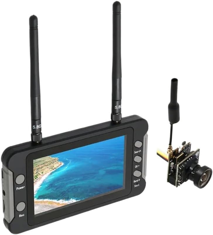 40CH Dual Antennas Goggles with HD Monitor Video Headset and 25mW Transmitter Camera and OSD Compatible with Racing Drones(Monitor and Camera)